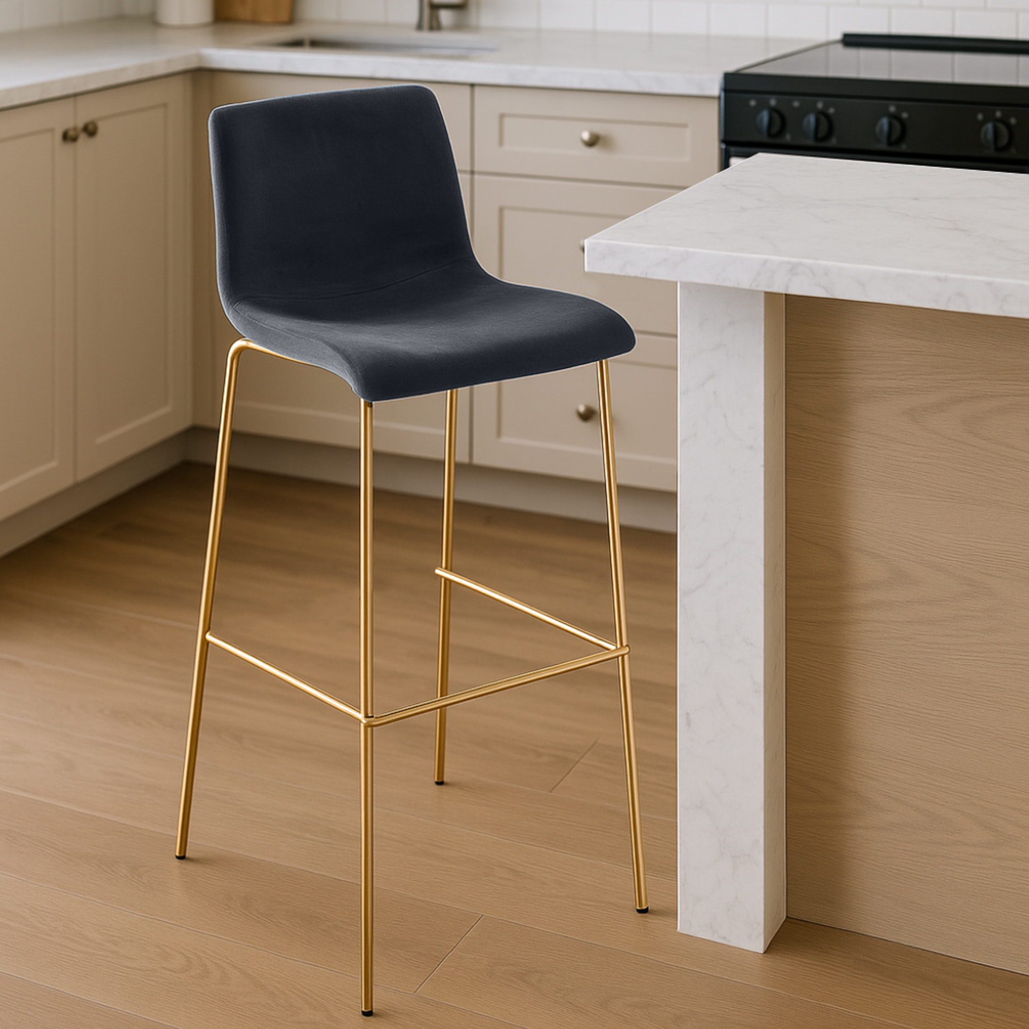 Barhocker Hoover Samt Vierfußgestell Gold