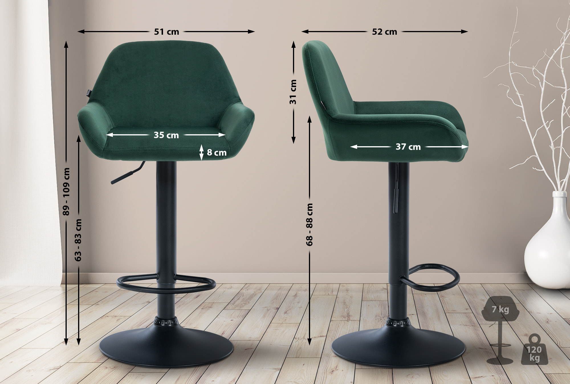 2er Set Barhocker Braga Samt