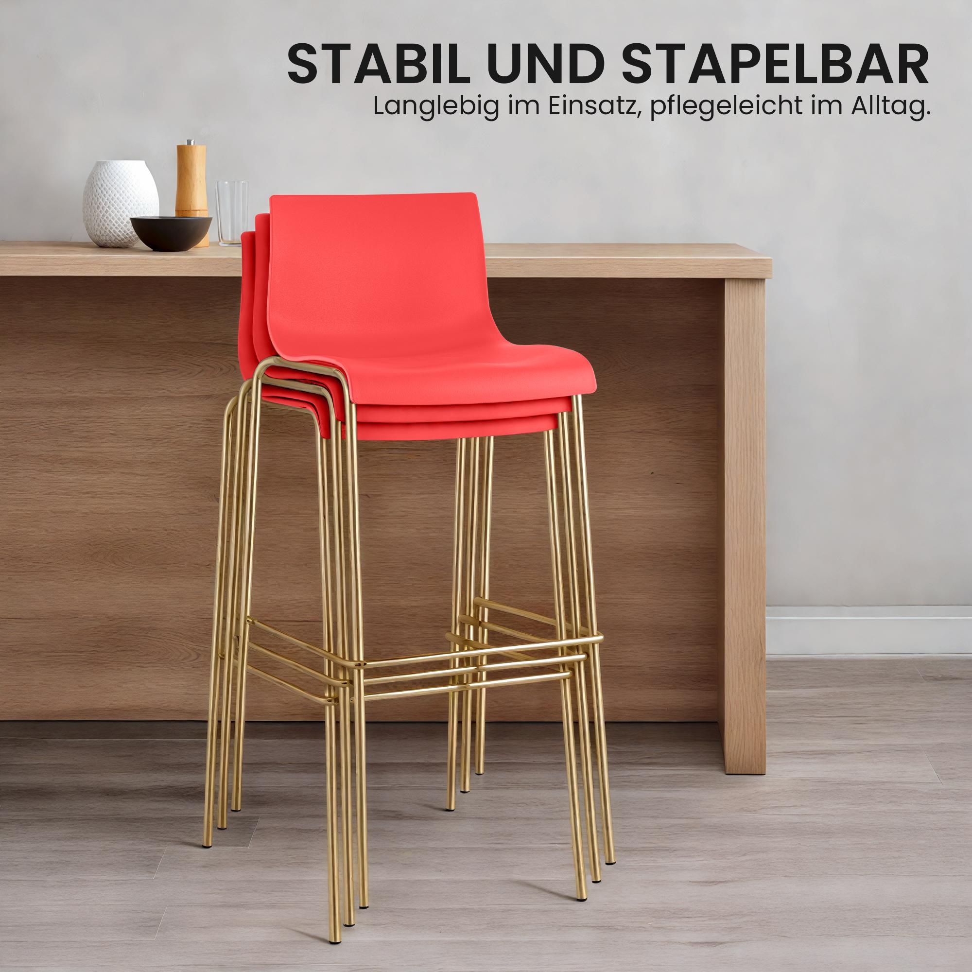 2er Set Barhocker Hover Kunststoff Vierfußgestell Gold