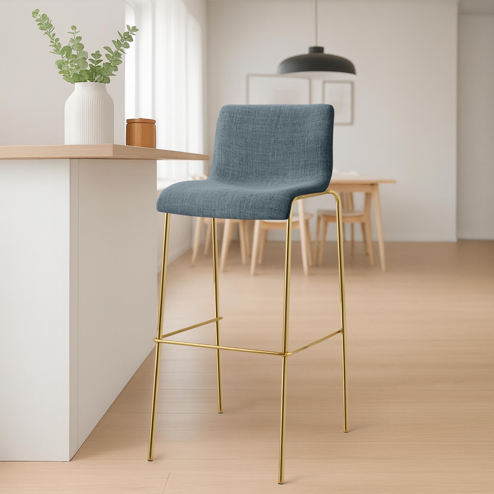 2er Set Barhocker Hover Stoff Vierfußgestell Gold