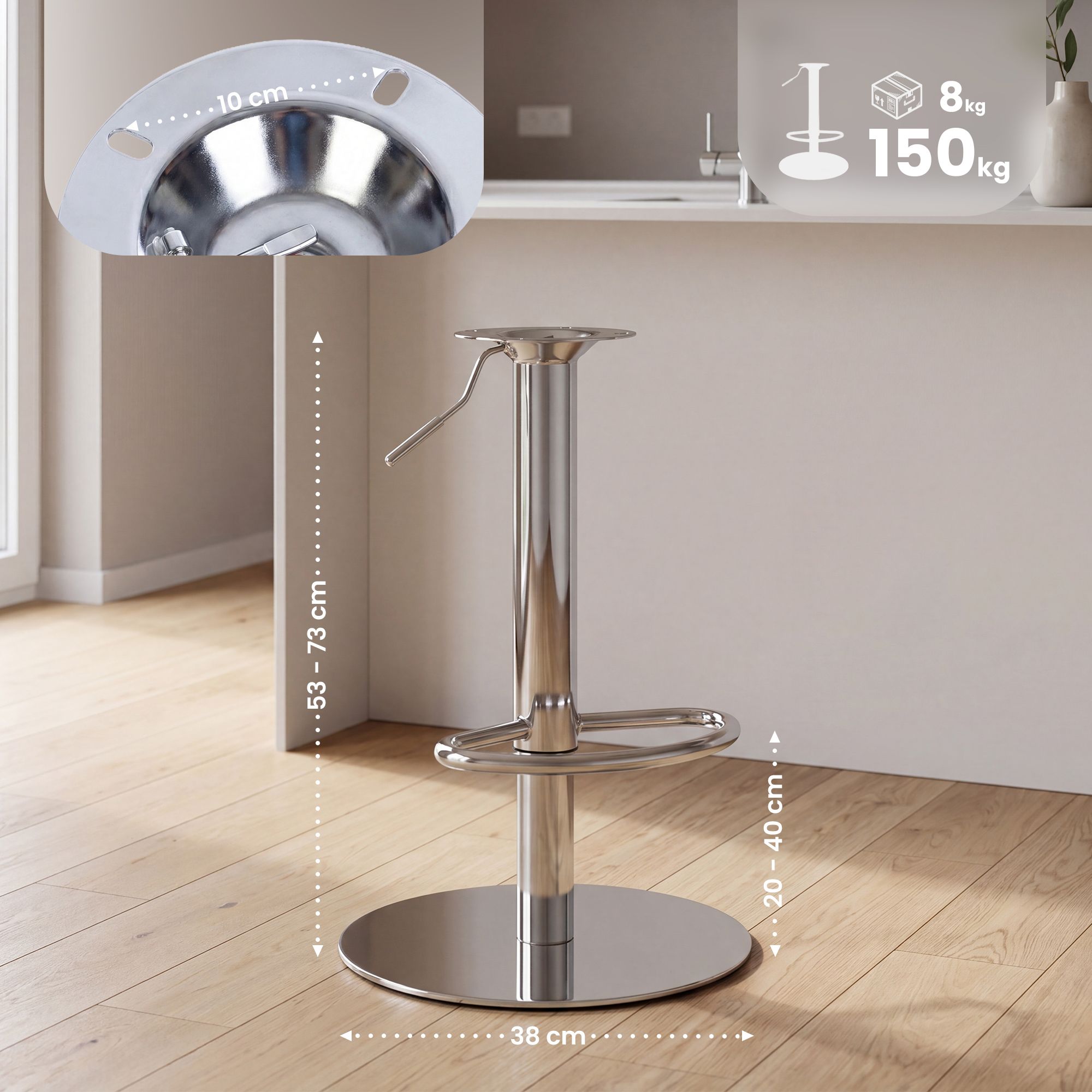 Ersatzgestell für Barhocker bis 150 kg 10 x 10 cm Lochabstand