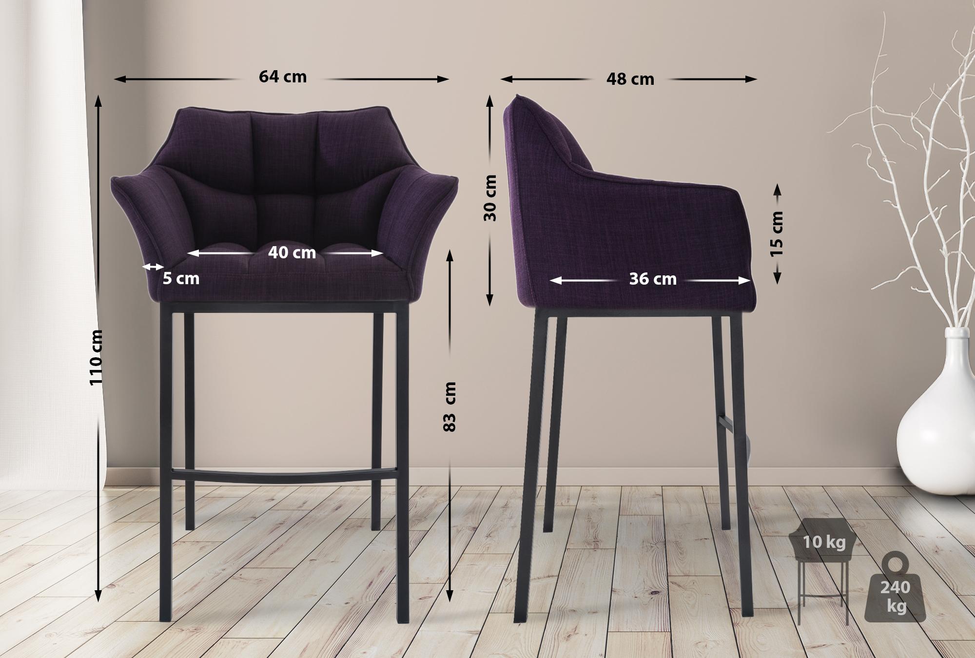 2er Set Barhocker Damaso Stoff mit Vierfußgestellen