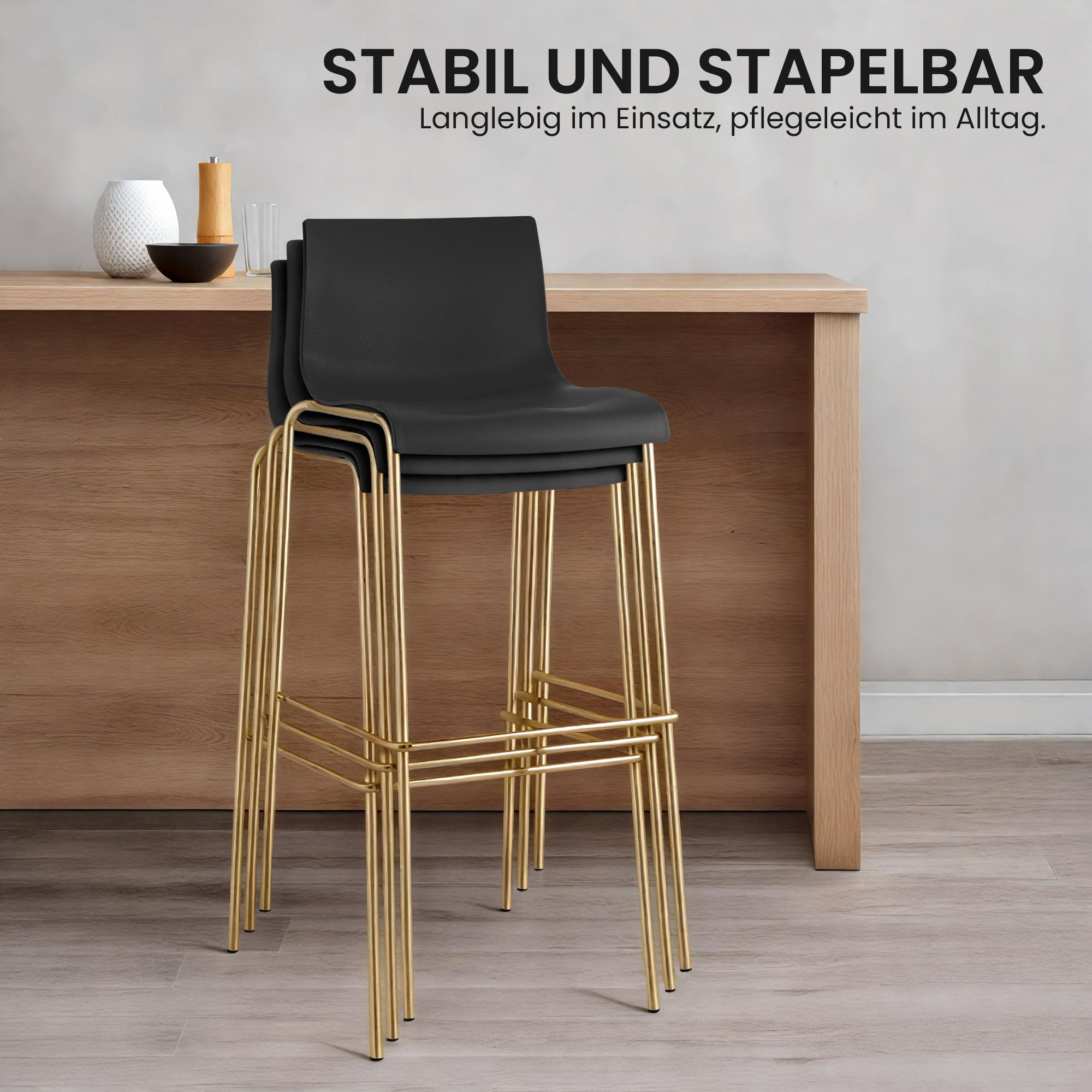 2er Set Barhocker Hover Kunststoff Vierfußgestell Gold