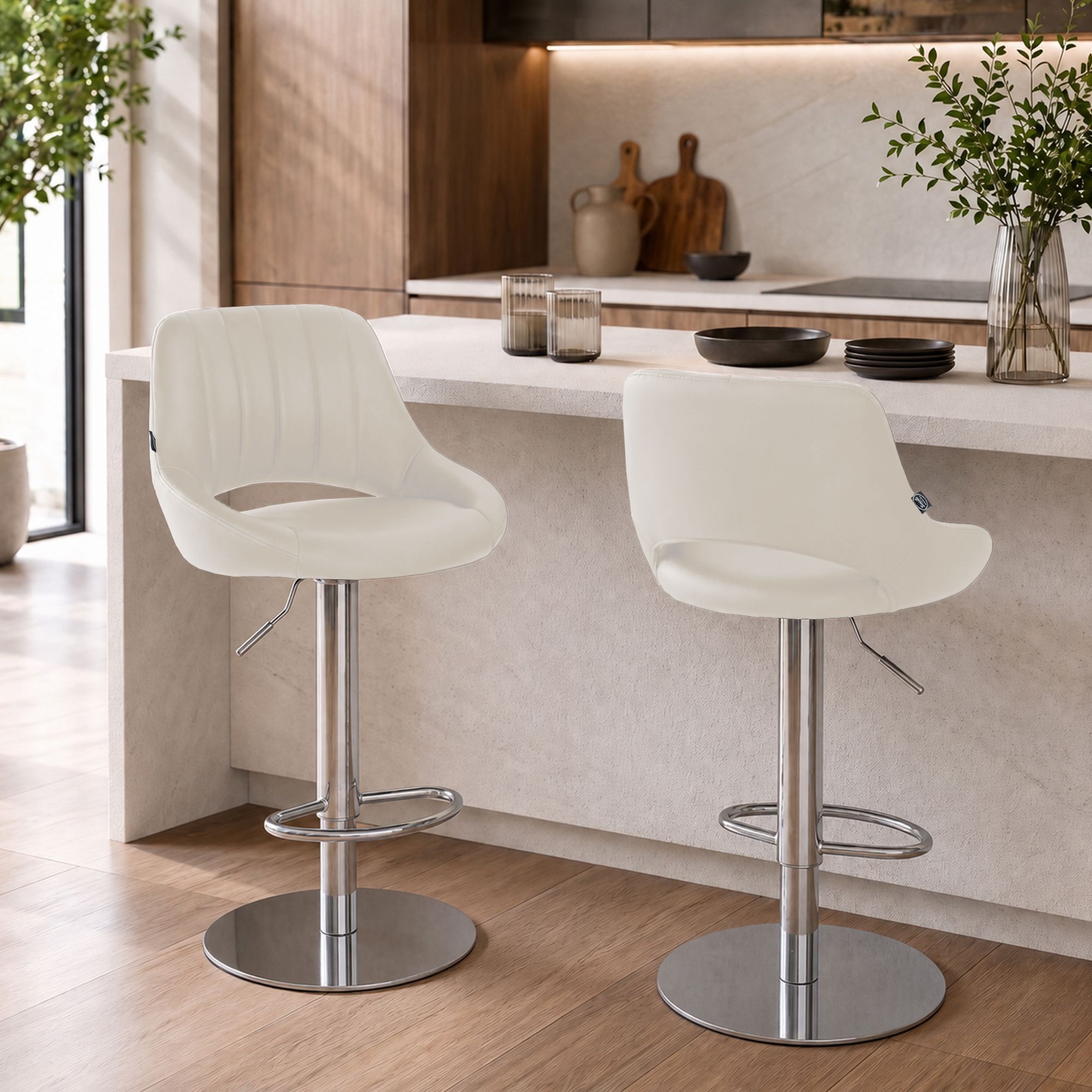 2er Set Barhocker Milet Chrom mit extra schweren Standfüßen