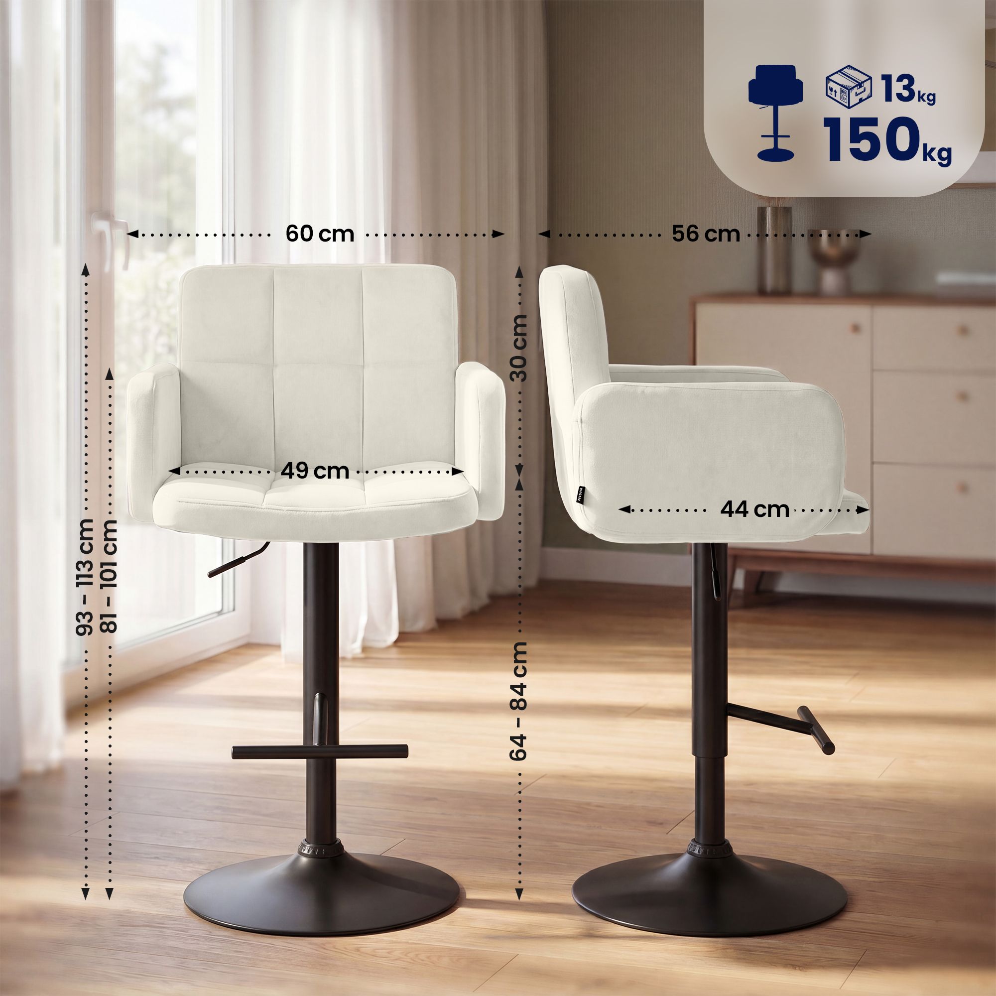 2er Set Barhocker Los Angeles Samt