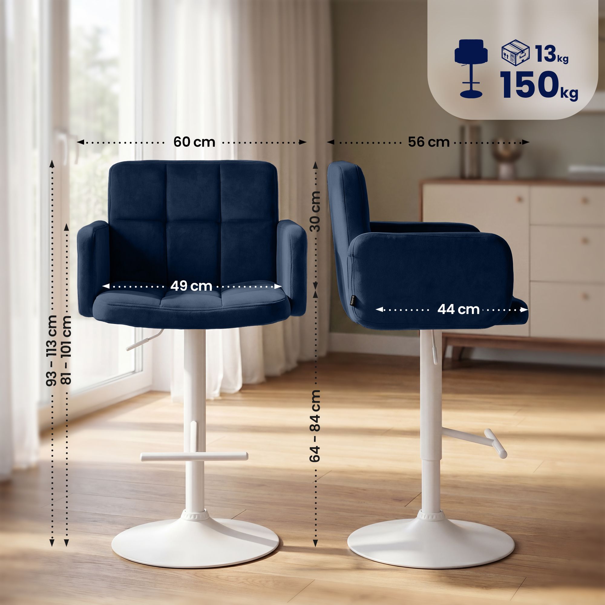 2er Set Barhocker Los Angeles Samt