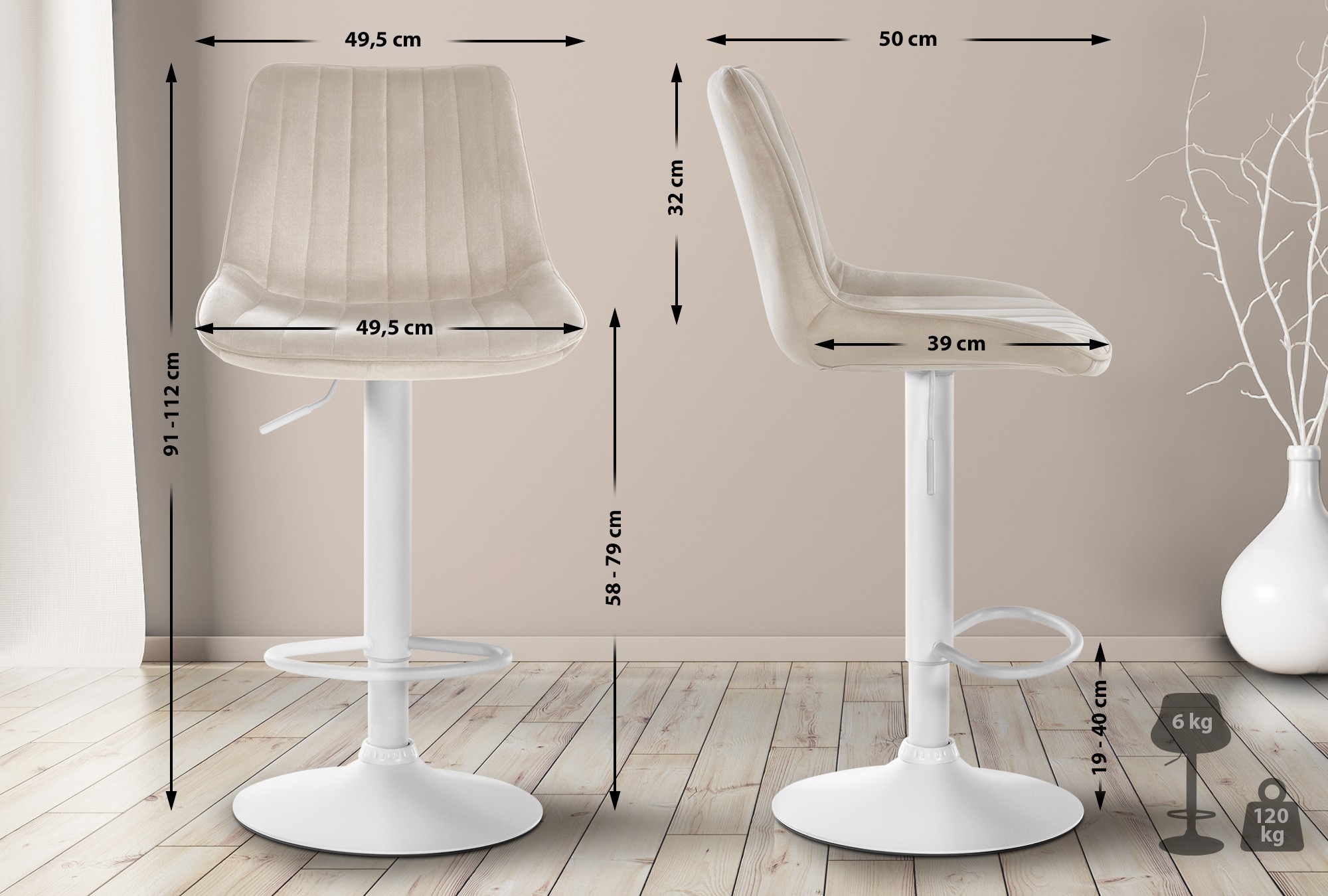 2er Set Barhocker Toni Samt