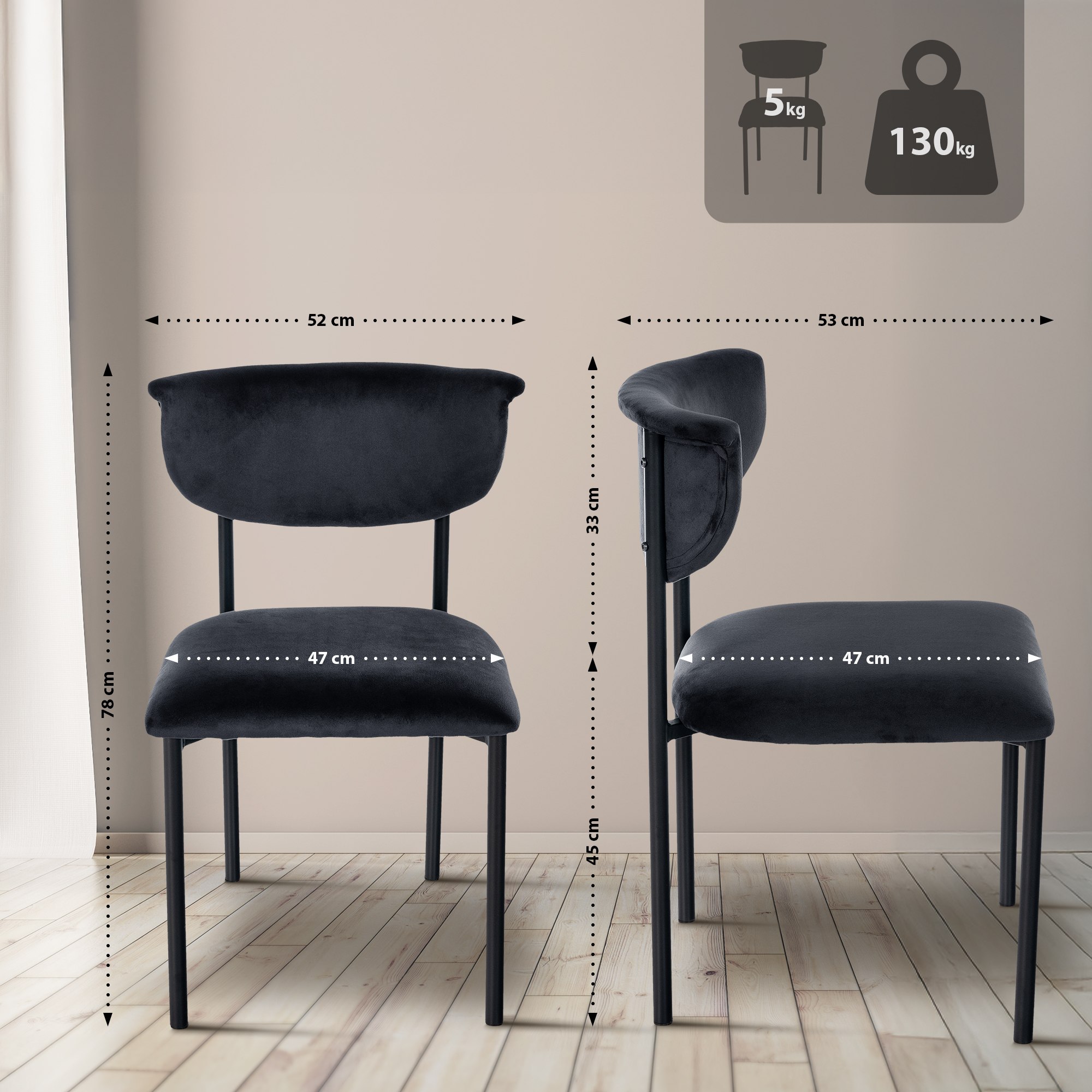 2er Set Esszimmerstuhl Gambell Samt