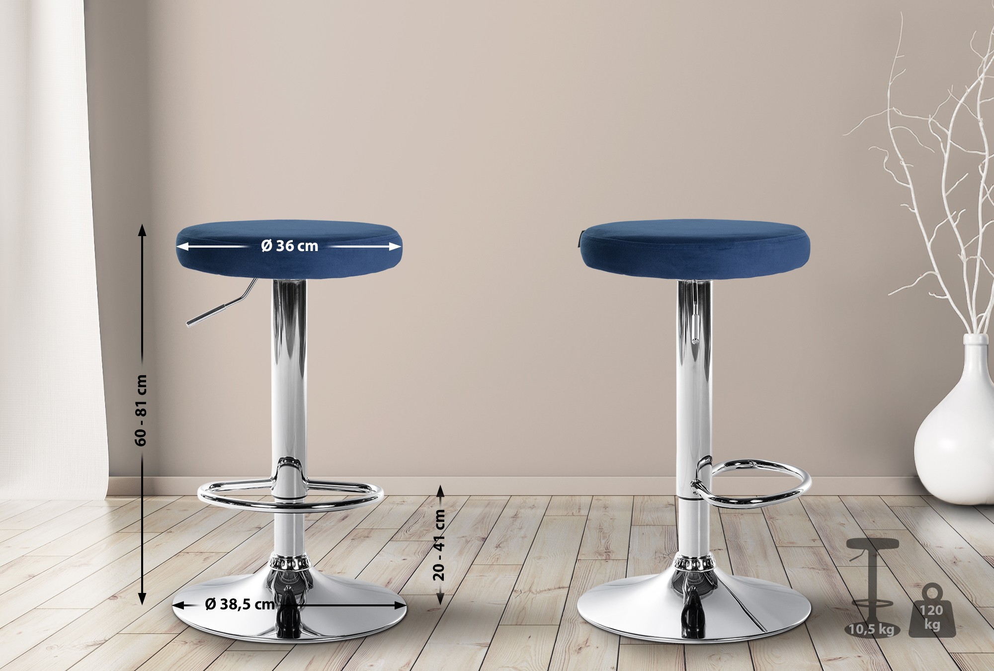 2er Set Barhocker Ponte Samt