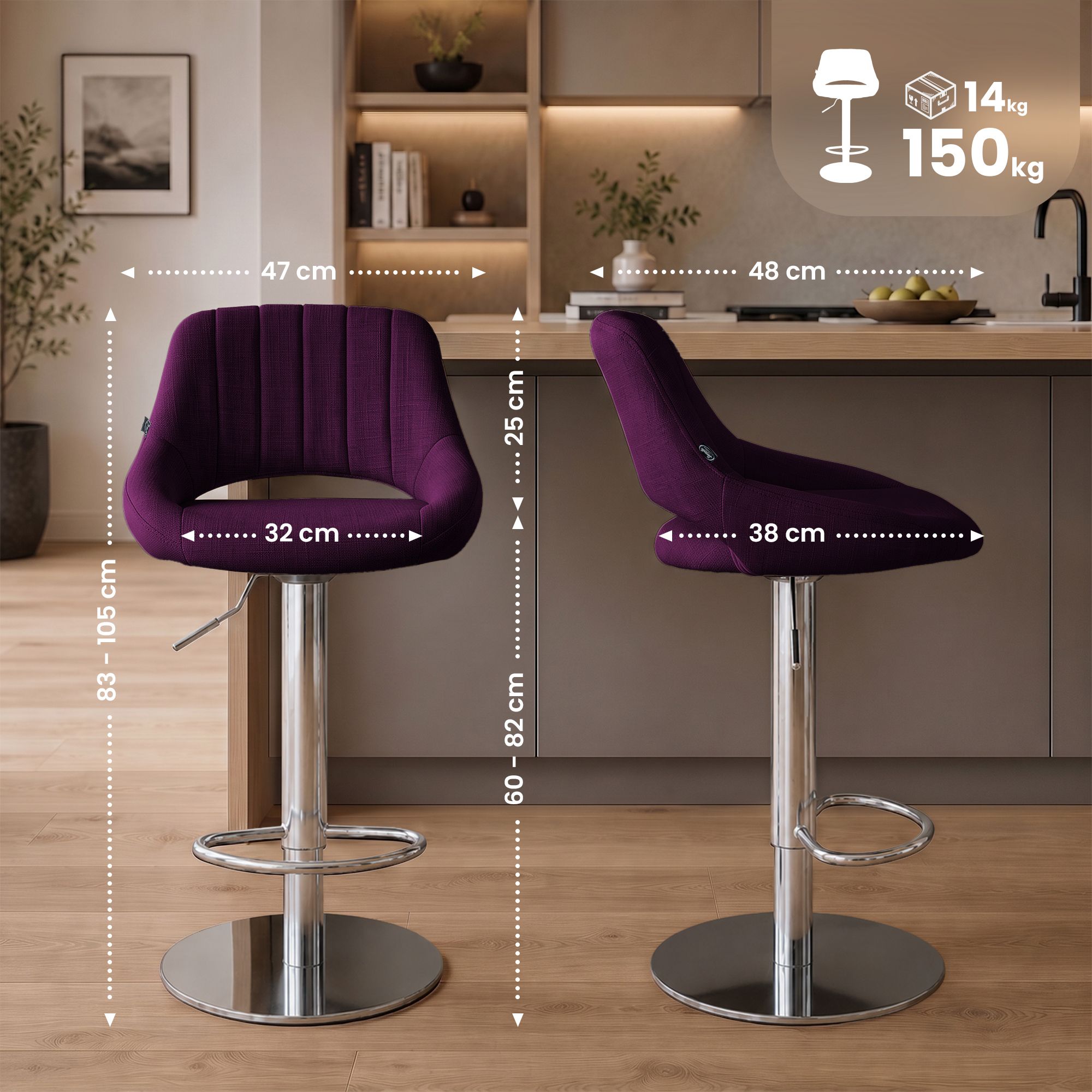 Barhocker Milet Chrom mit extra schwerem Standfuß