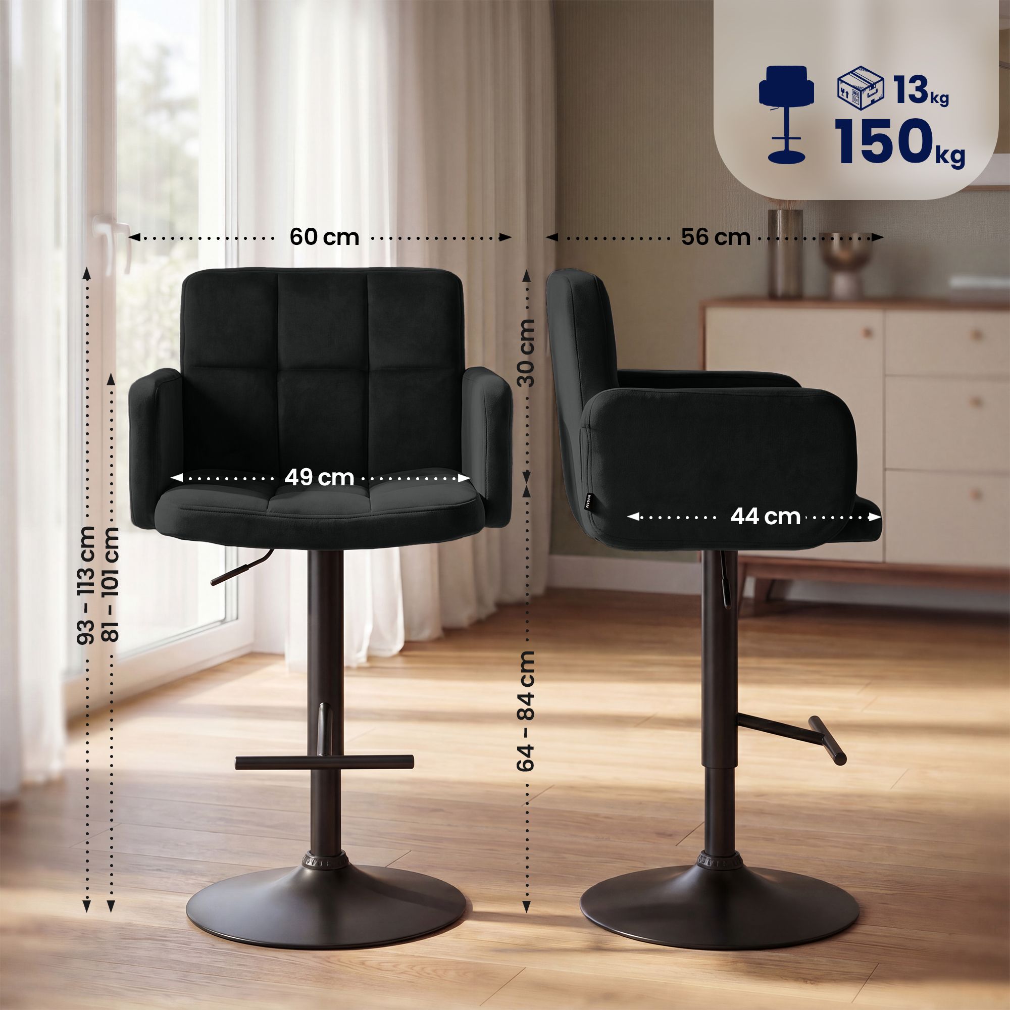 2er Set Barhocker Los Angeles Samt