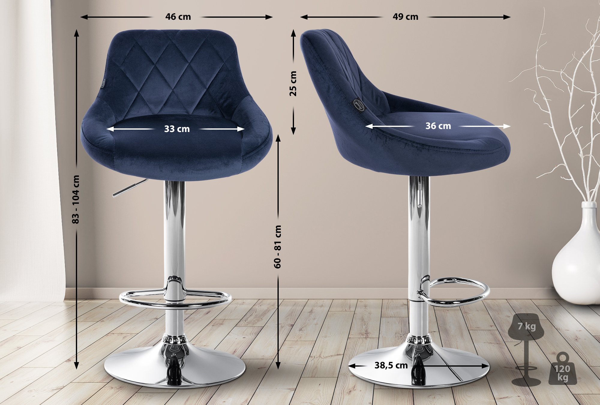 2er Set Barhocker Lazio Samt