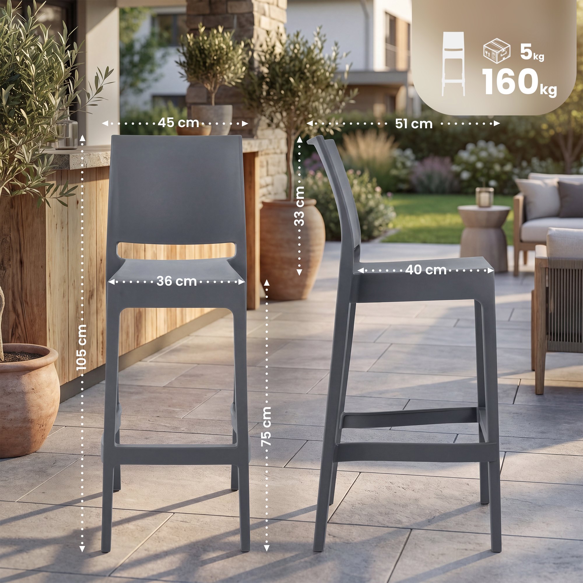 2er Set Barhocker Maya Kunststoff