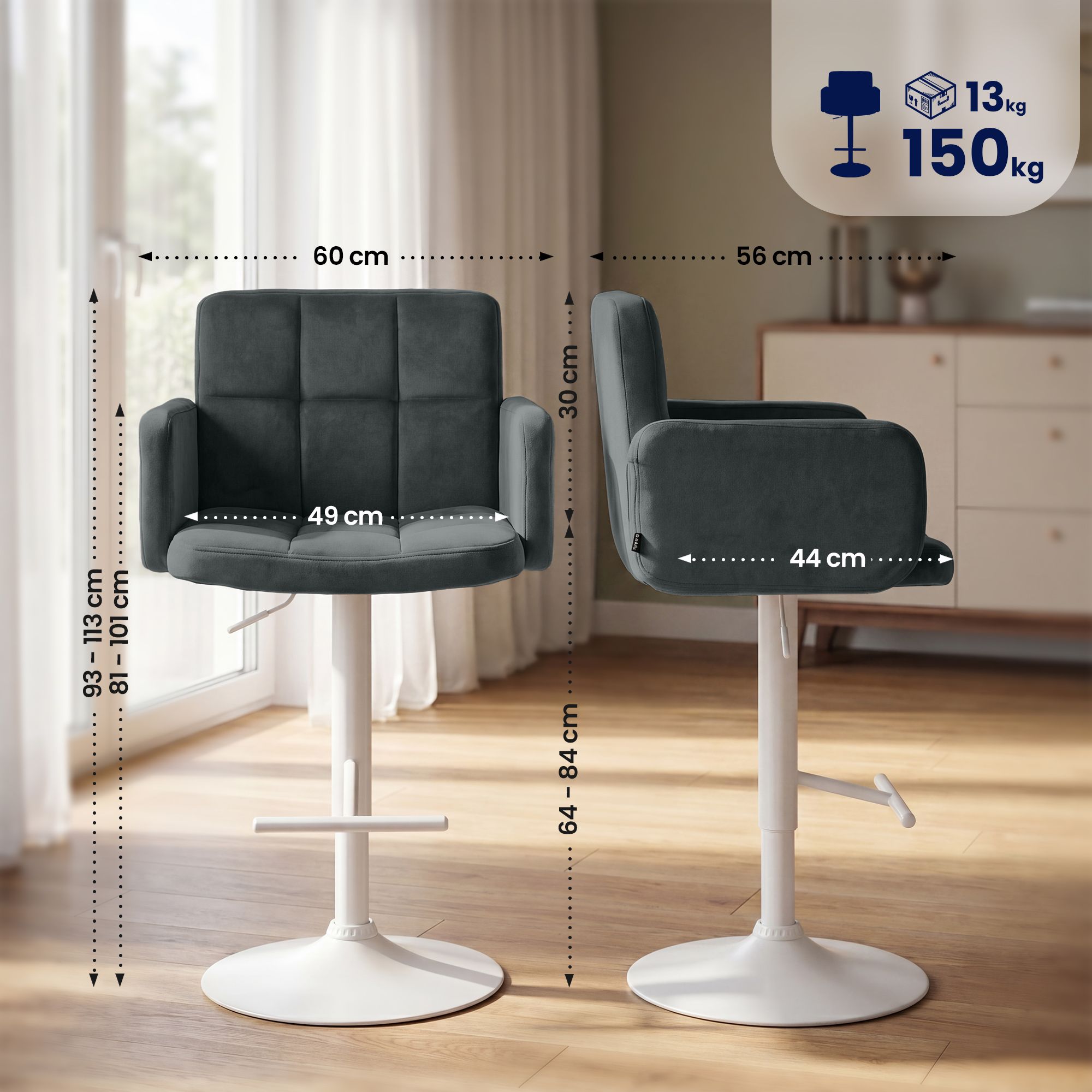 2er Set Barhocker Los Angeles Samt