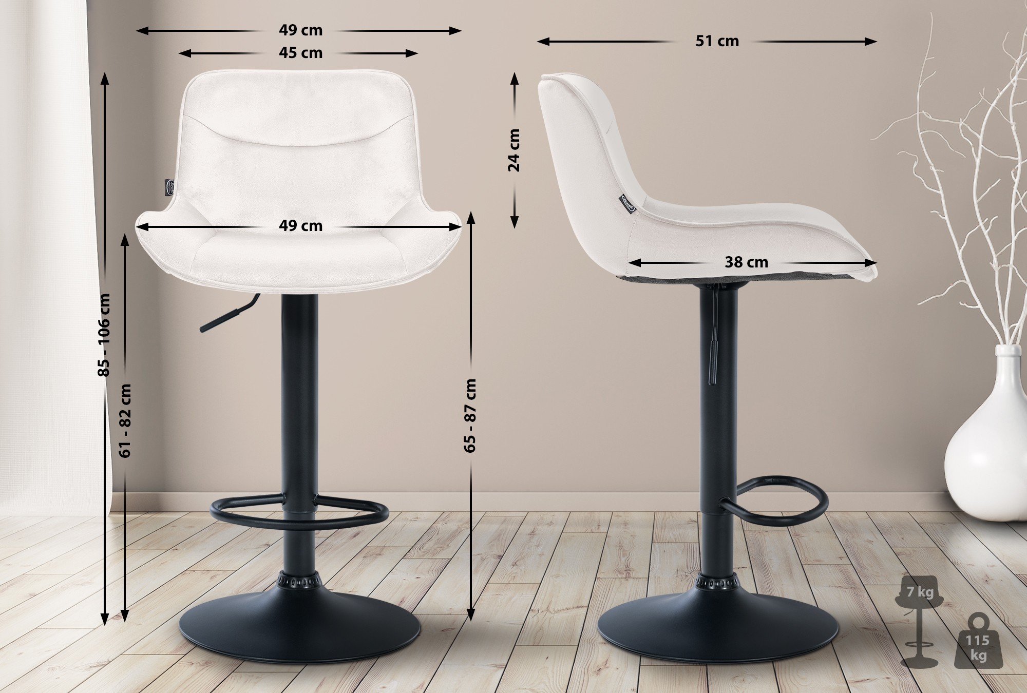 2er Set Barhocker Vonore Samt