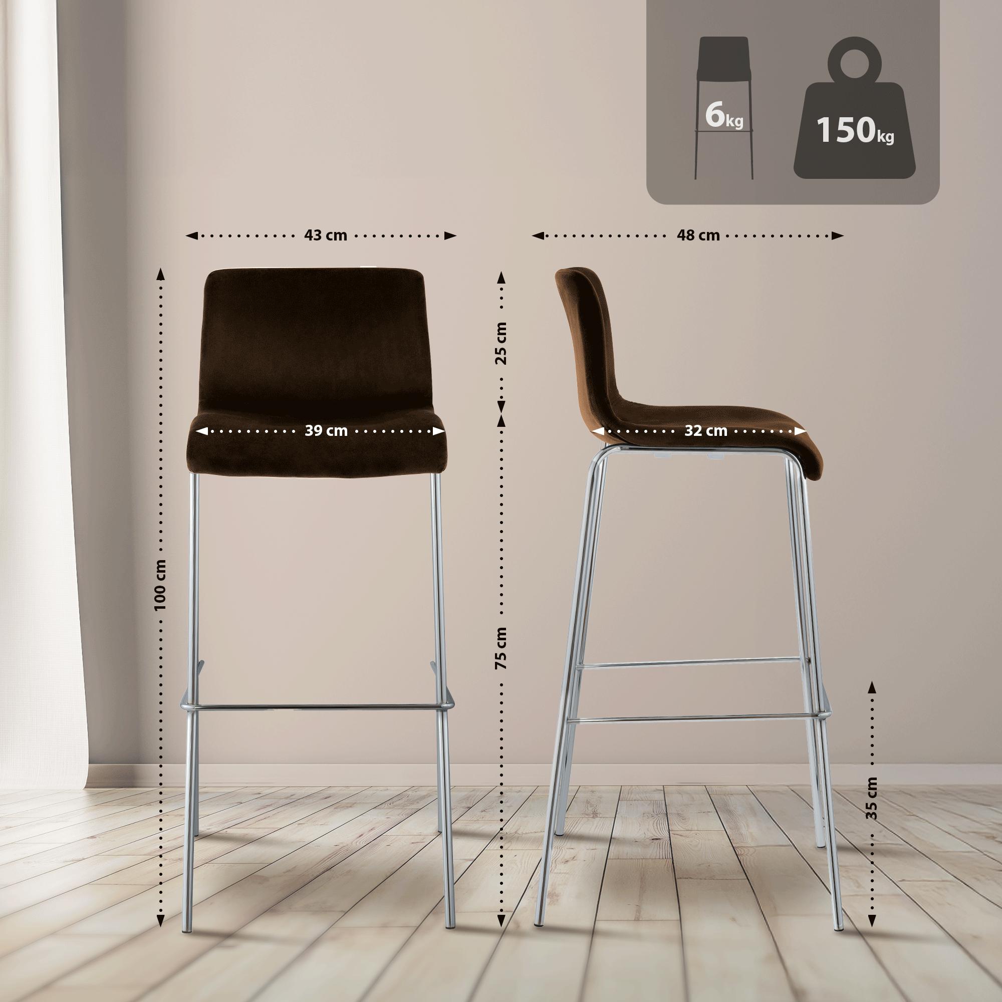 Barhocker Hover Samt Vierfußgestell Chrom