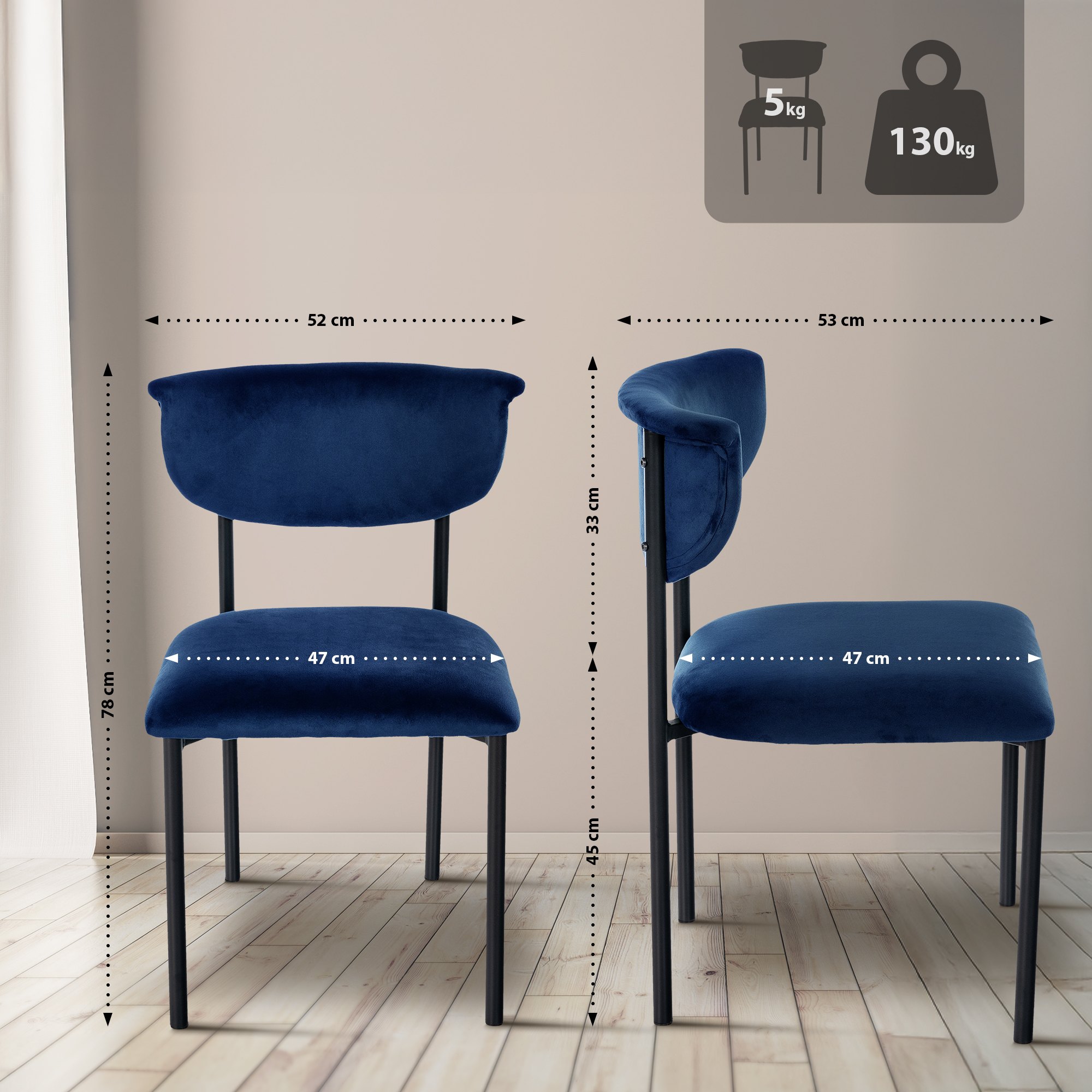 2er Set Esszimmerstuhl Gambell Samt
