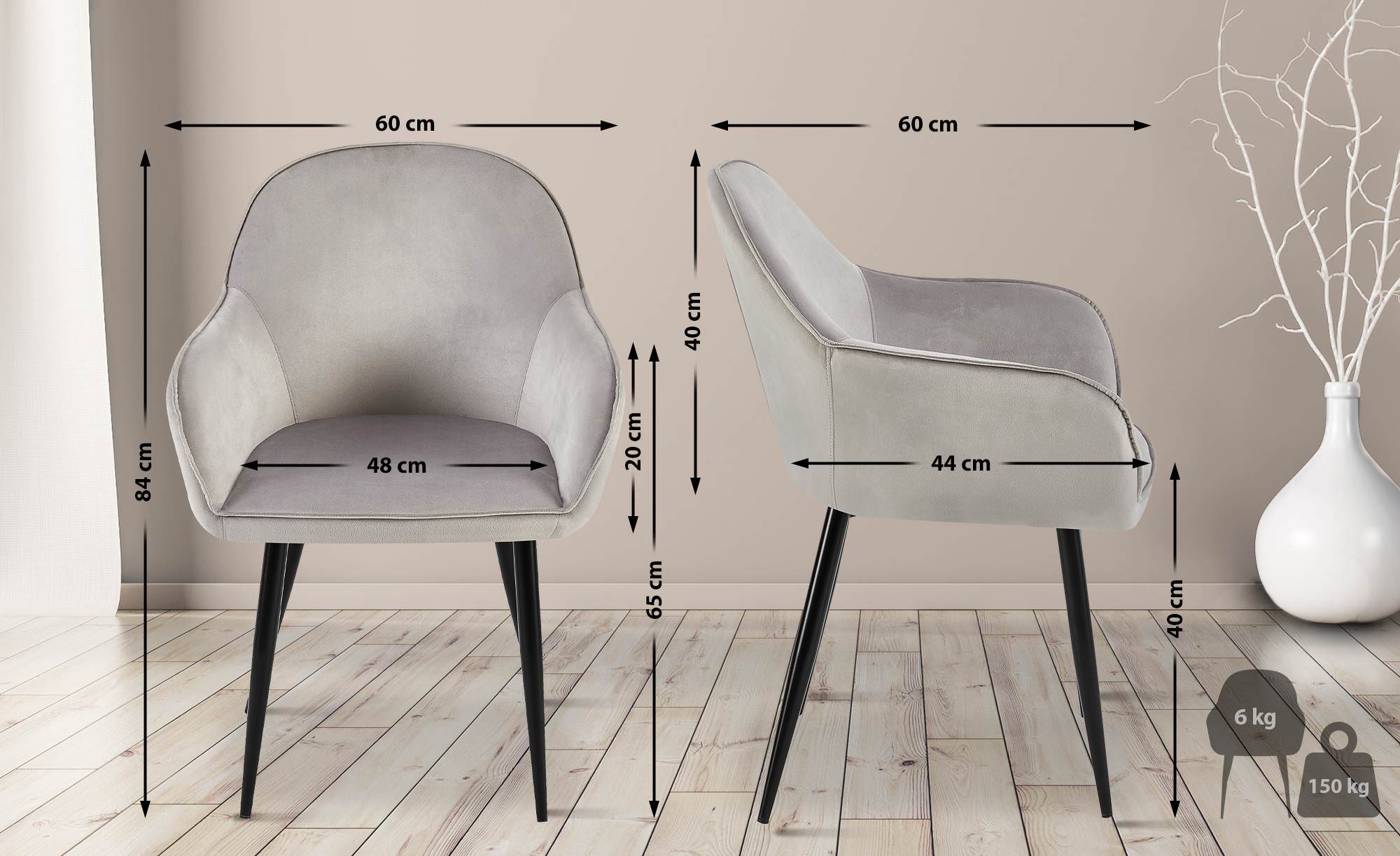 2er Set Esszimmerstuhl Boise Samt