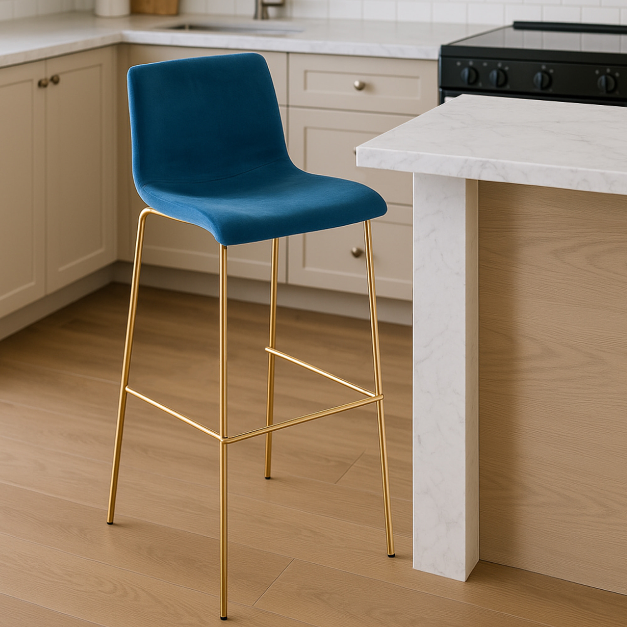 Barhocker Hoover Samt Vierfußgestell Gold