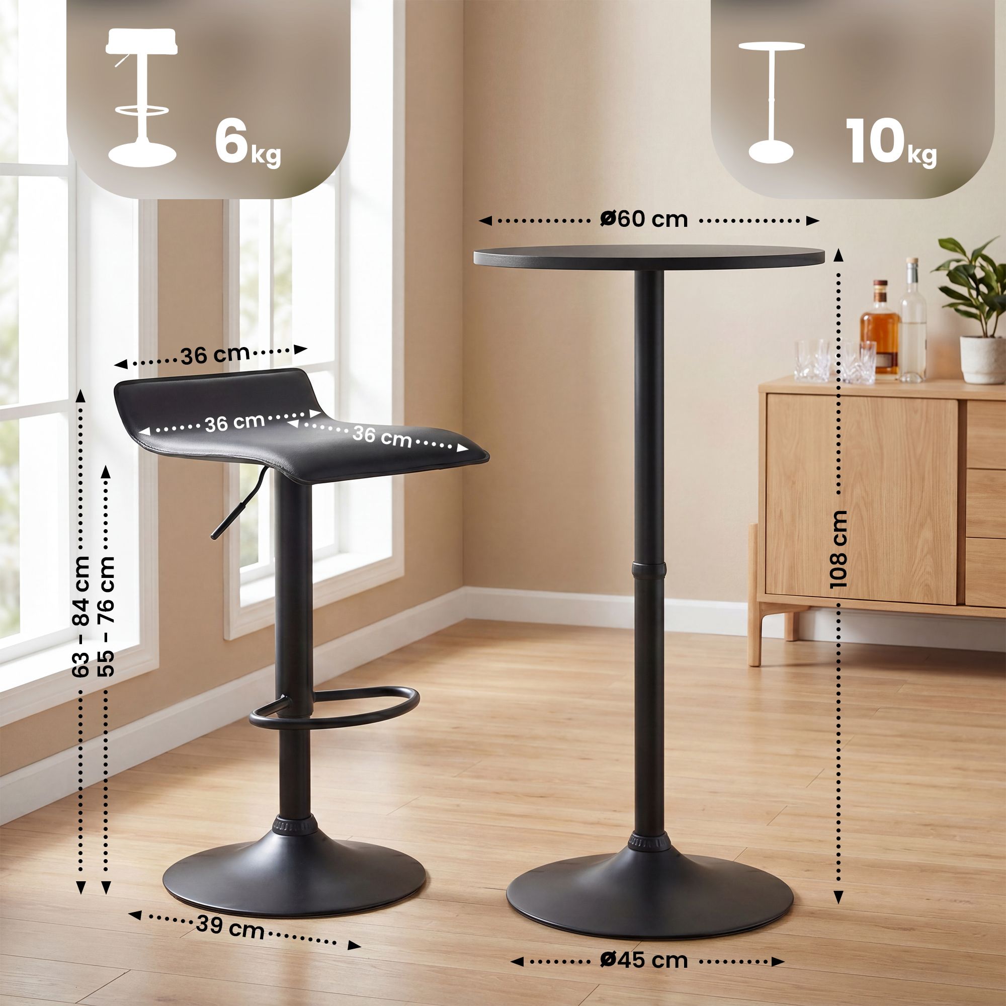 Bartisch-Set Lumo mit zwei Barhockern