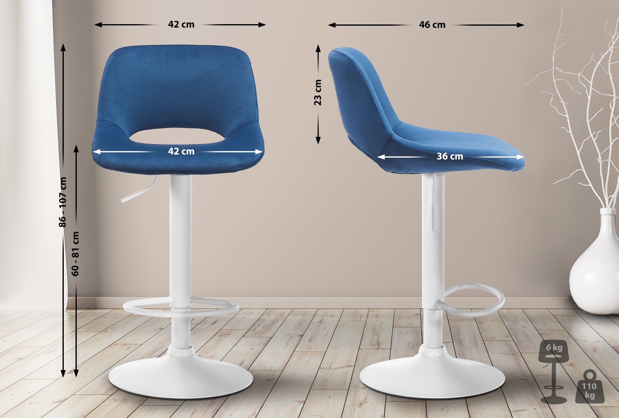 2er Set Barhocker Camden Samt