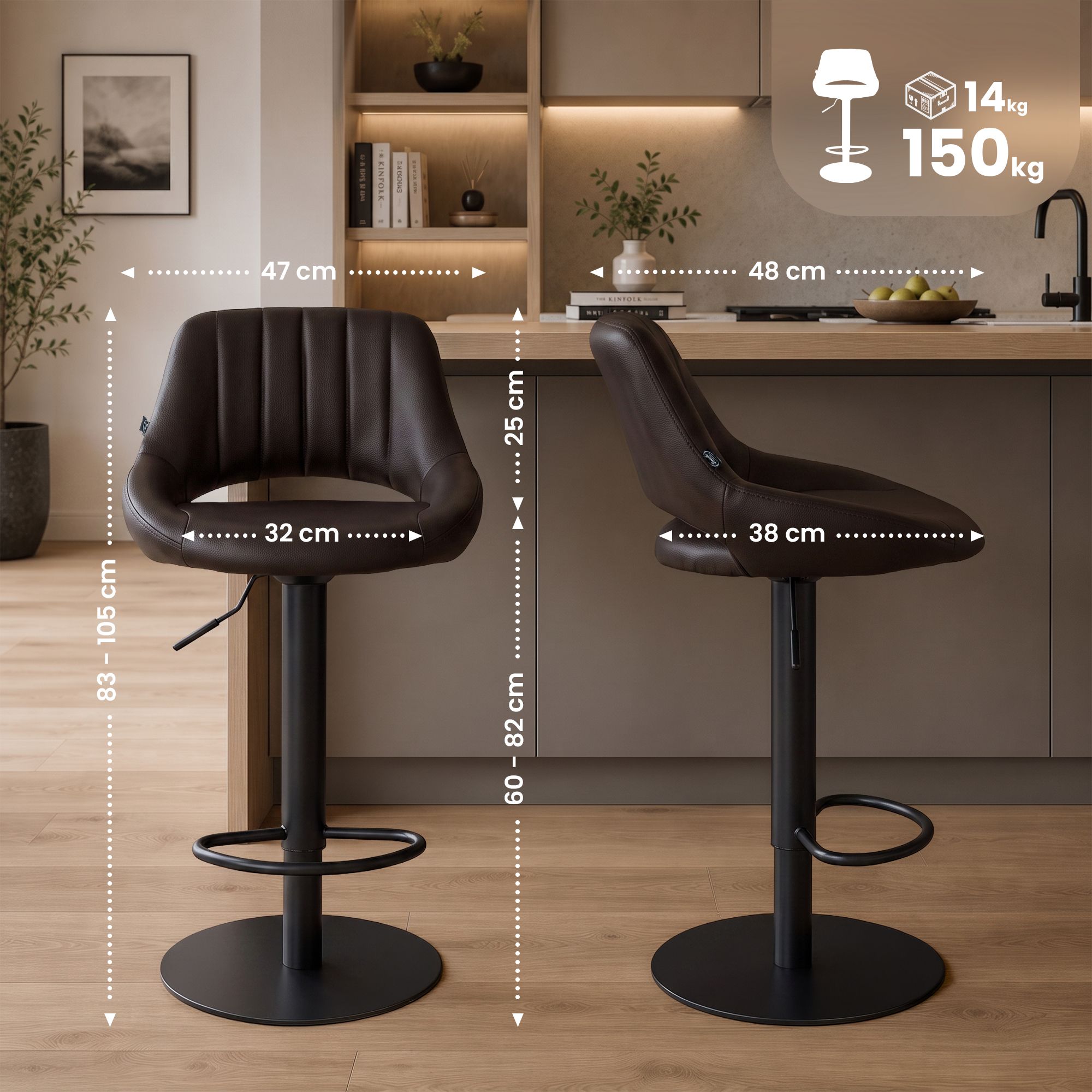 2er Set Barhocker Milet Schwarz mit extra schweren Standfüßen