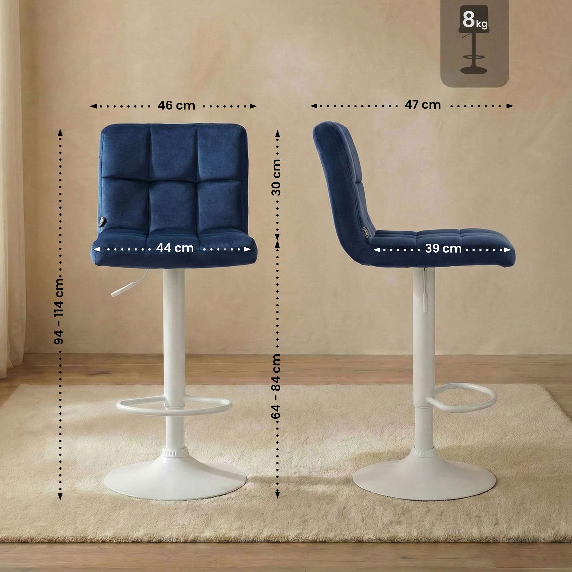 2er Set Barhocker Peru Samt