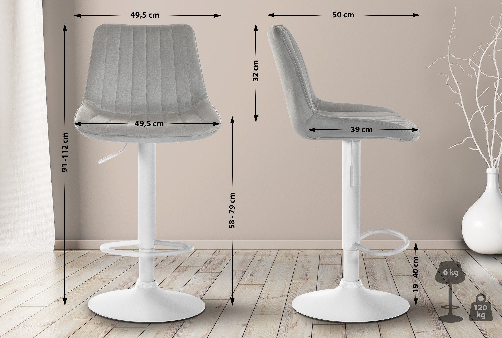 2er Set Barhocker Toni Samt