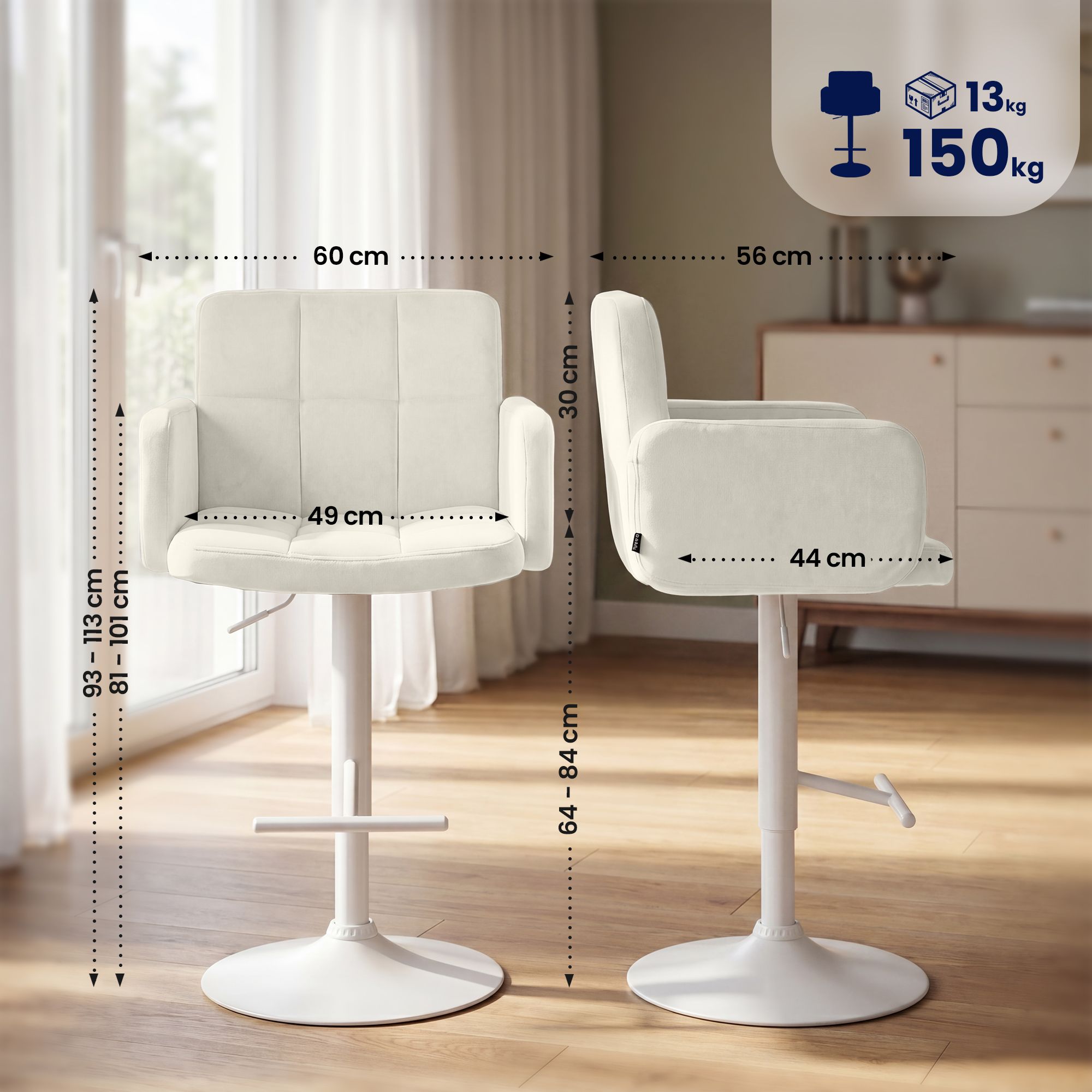 2er Set Barhocker Los Angeles Samt