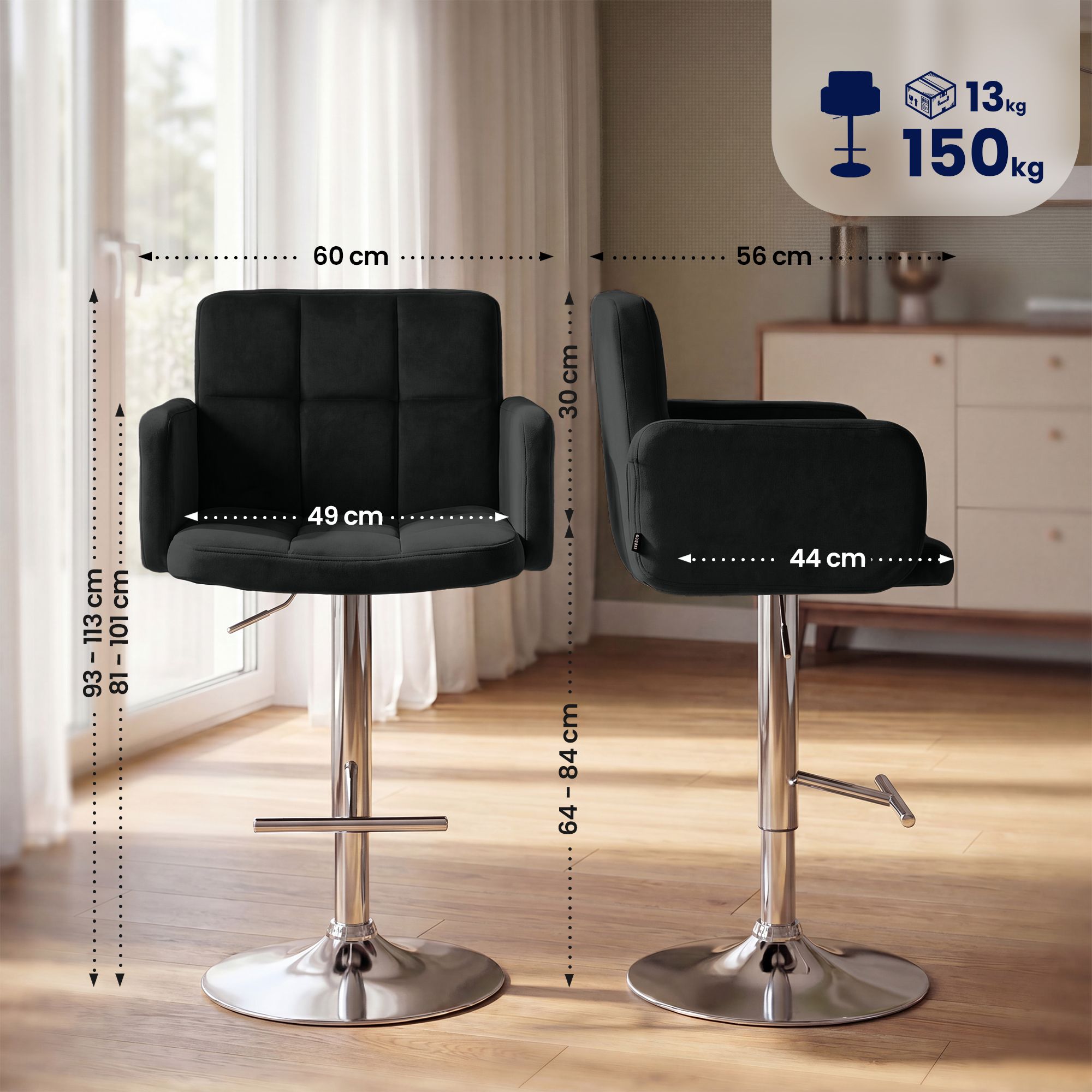 2er Set Barhocker Los Angeles Samt