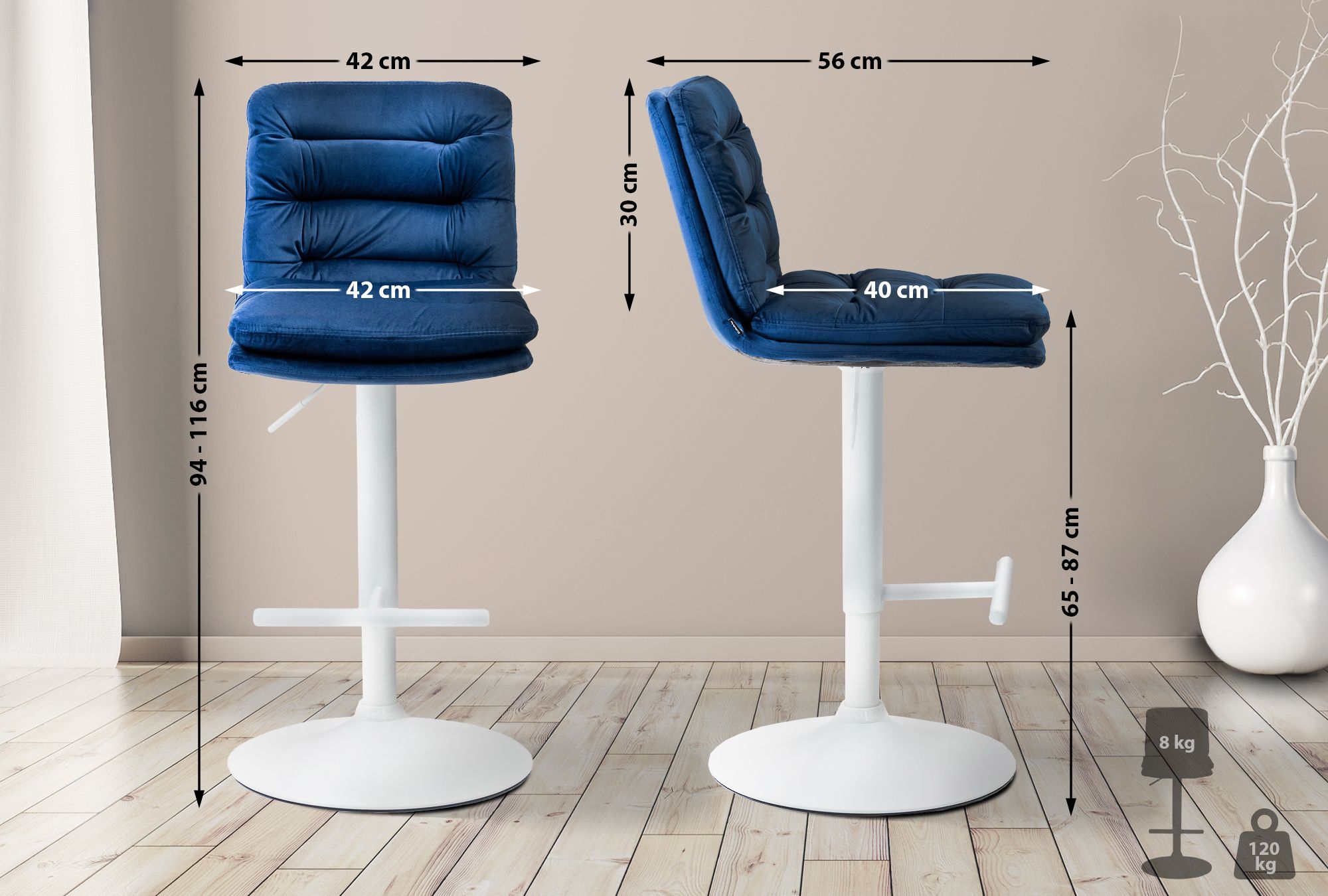 2er Set Barhocker Damar Samt