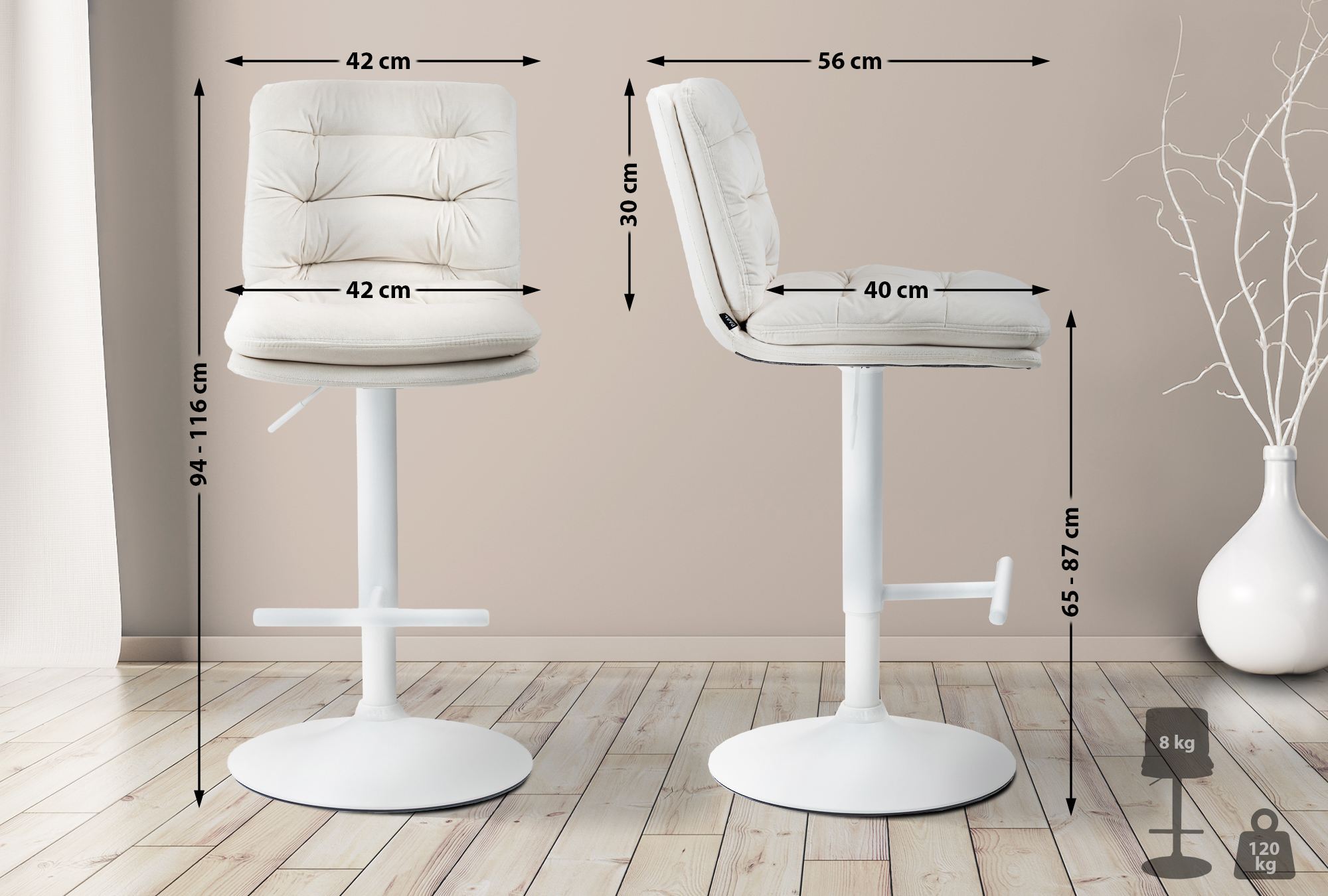 2er Set Barhocker Damar Samt