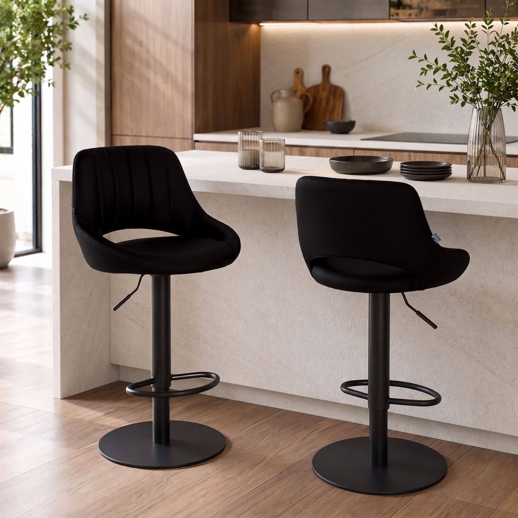 2er Set Barhocker Milet Schwarz mit extra schweren Standfüßen