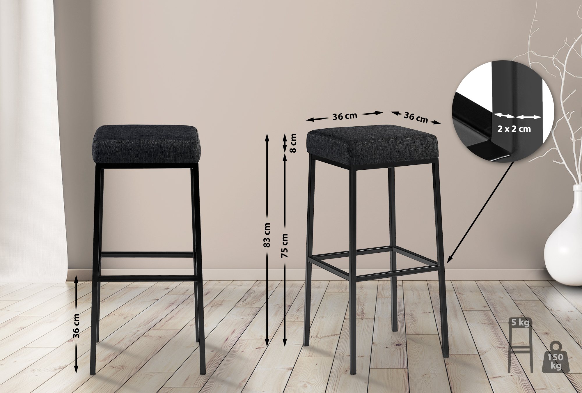 2er Set Barhocker Montreal Stoffbezug
