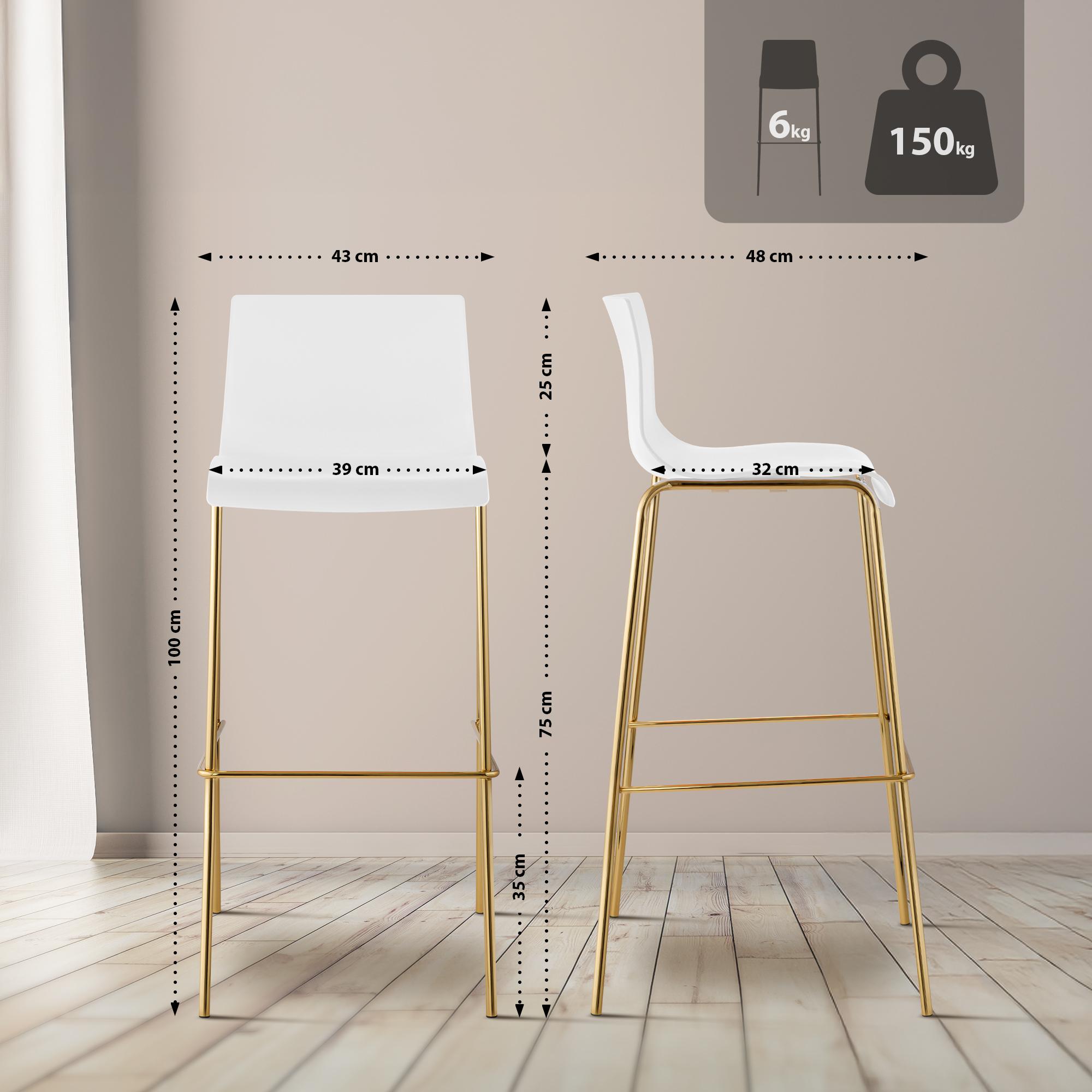2er Set Barhocker Hover Kunststoff Vierfußgestell Gold
