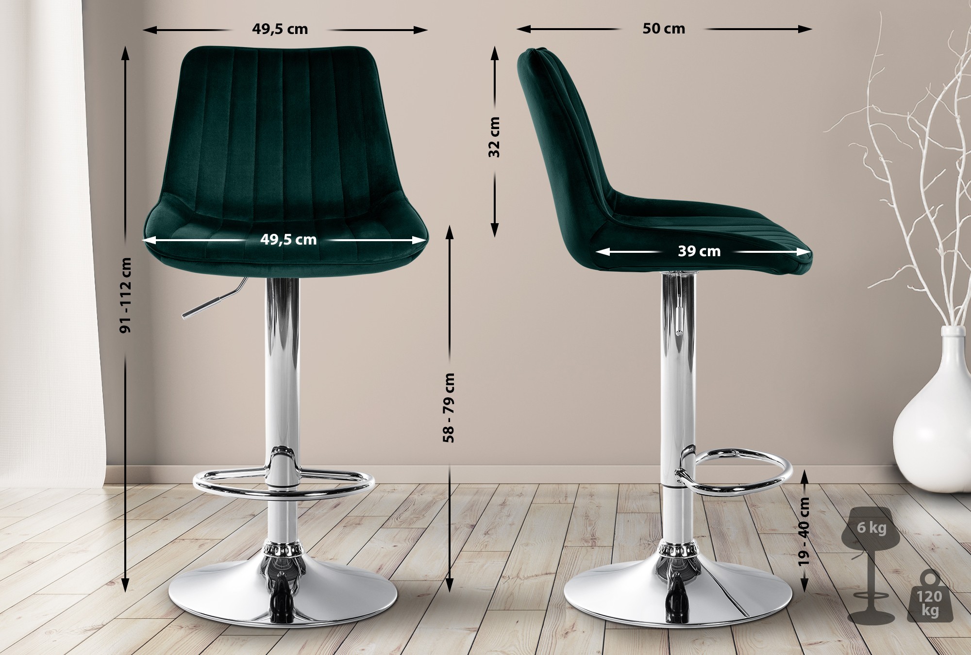2er Set Barhocker Toni Samt