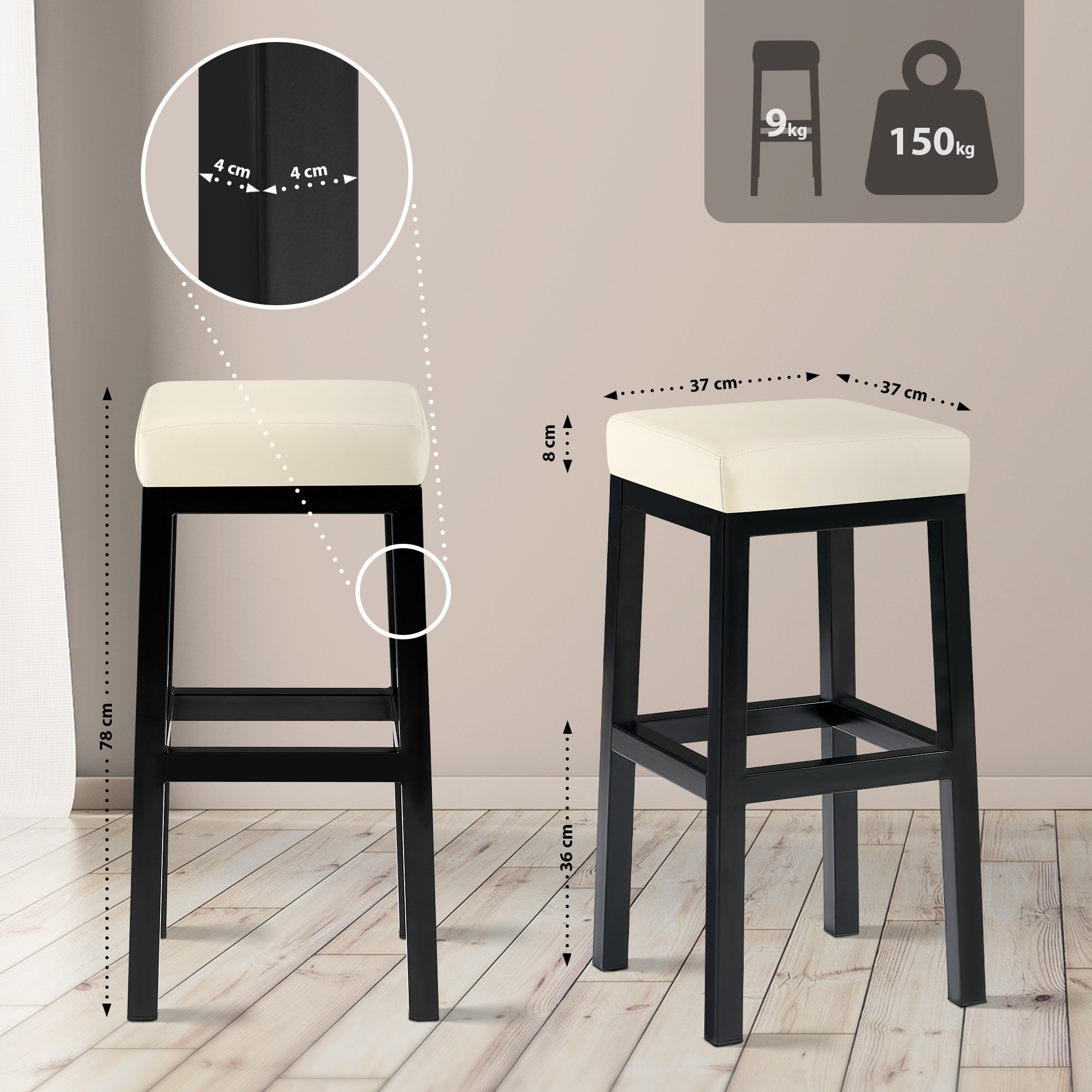 Barhocker Taylor Kunstlederbezug Sitzhöhe 78 cm Metallgestell schwarz