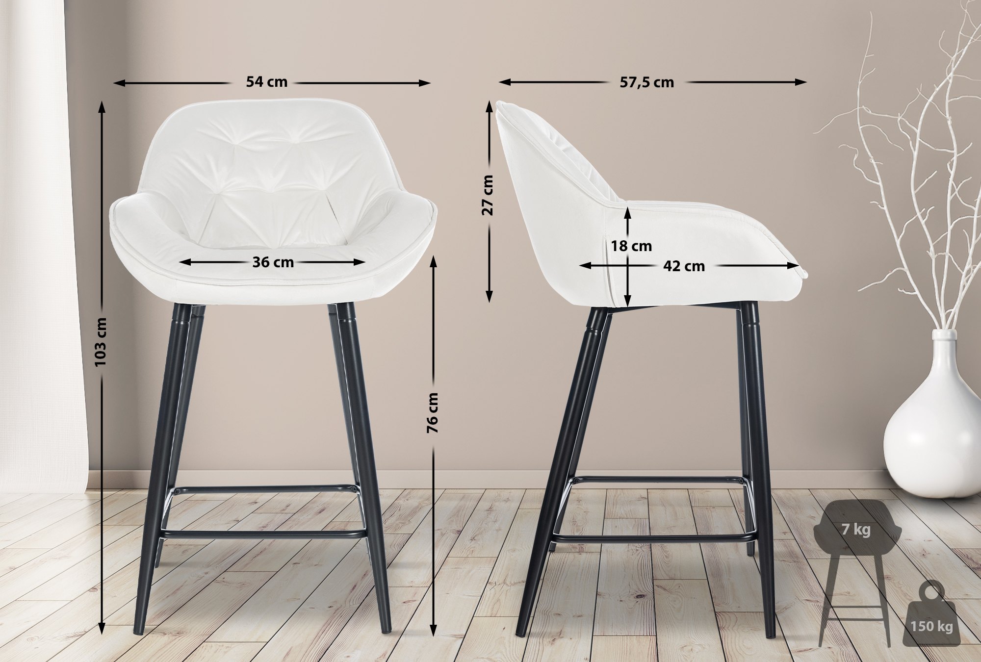 2er Set Barhocker Gibson Samt Sitzhöhe 76 cm