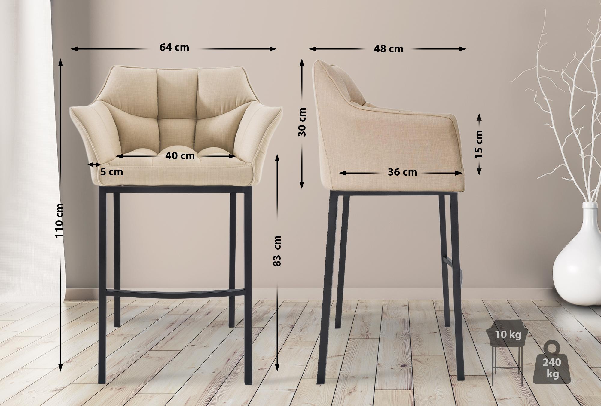 2er Set Barhocker Damaso Stoff mit Vierfußgestellen
