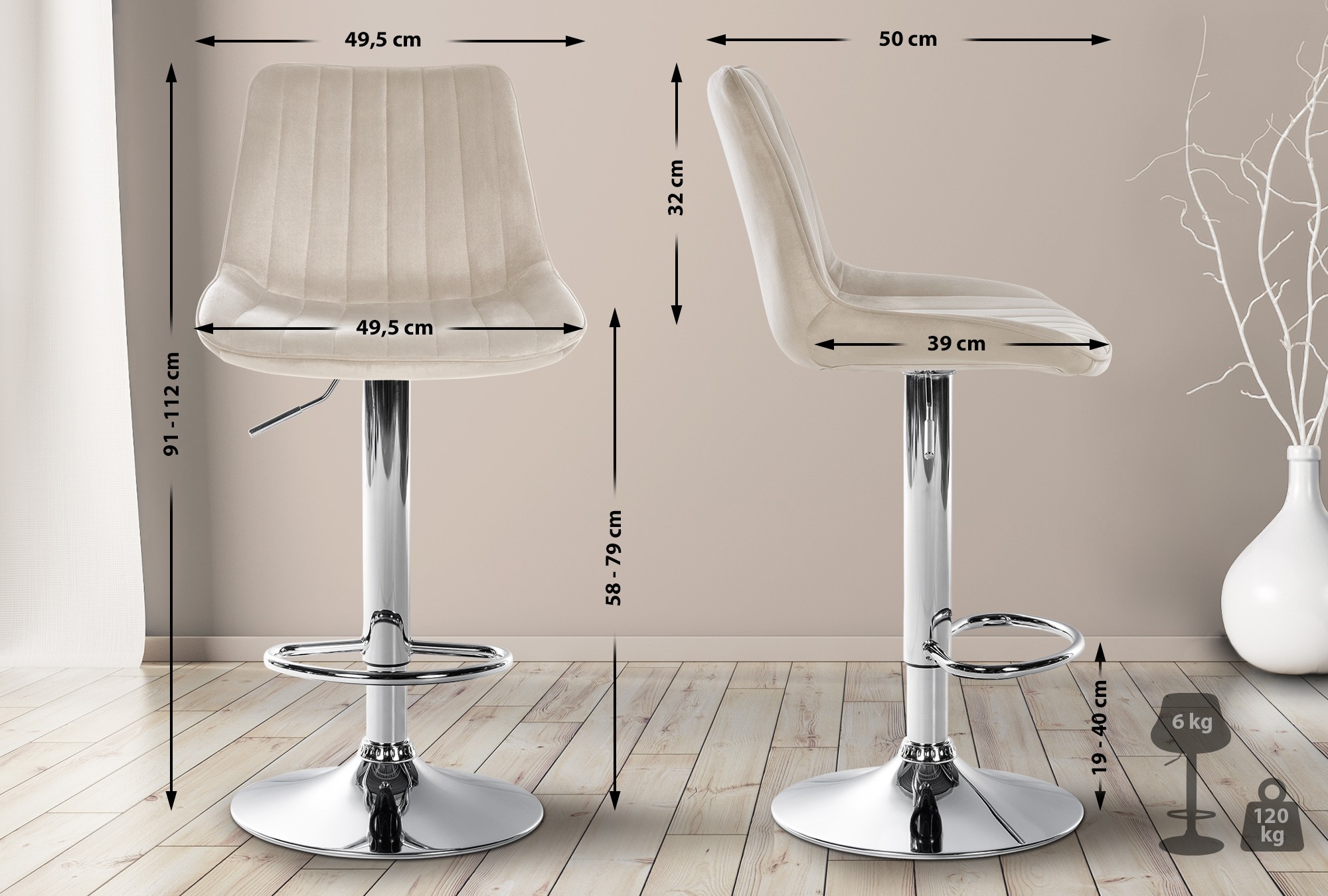 2er Set Barhocker Toni Samt