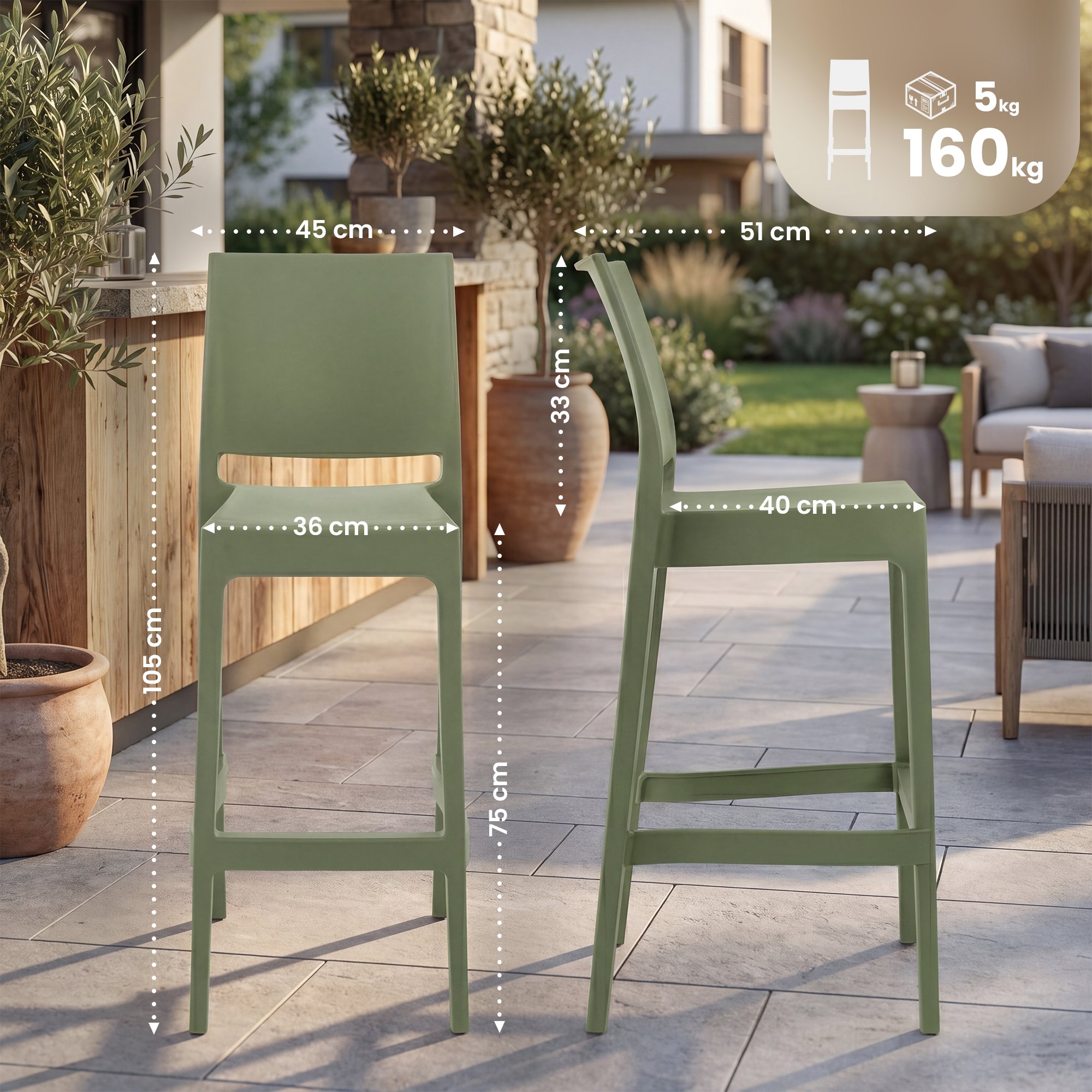 2er Set Barhocker Maya Kunststoff