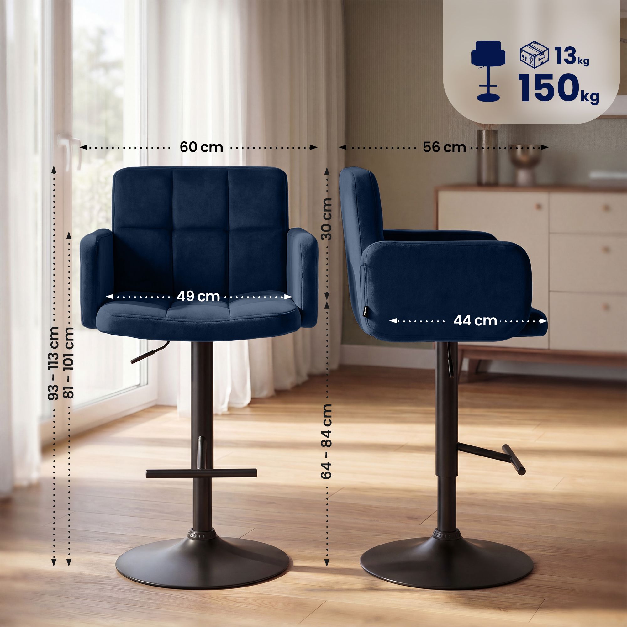 2er Set Barhocker Los Angeles Samt