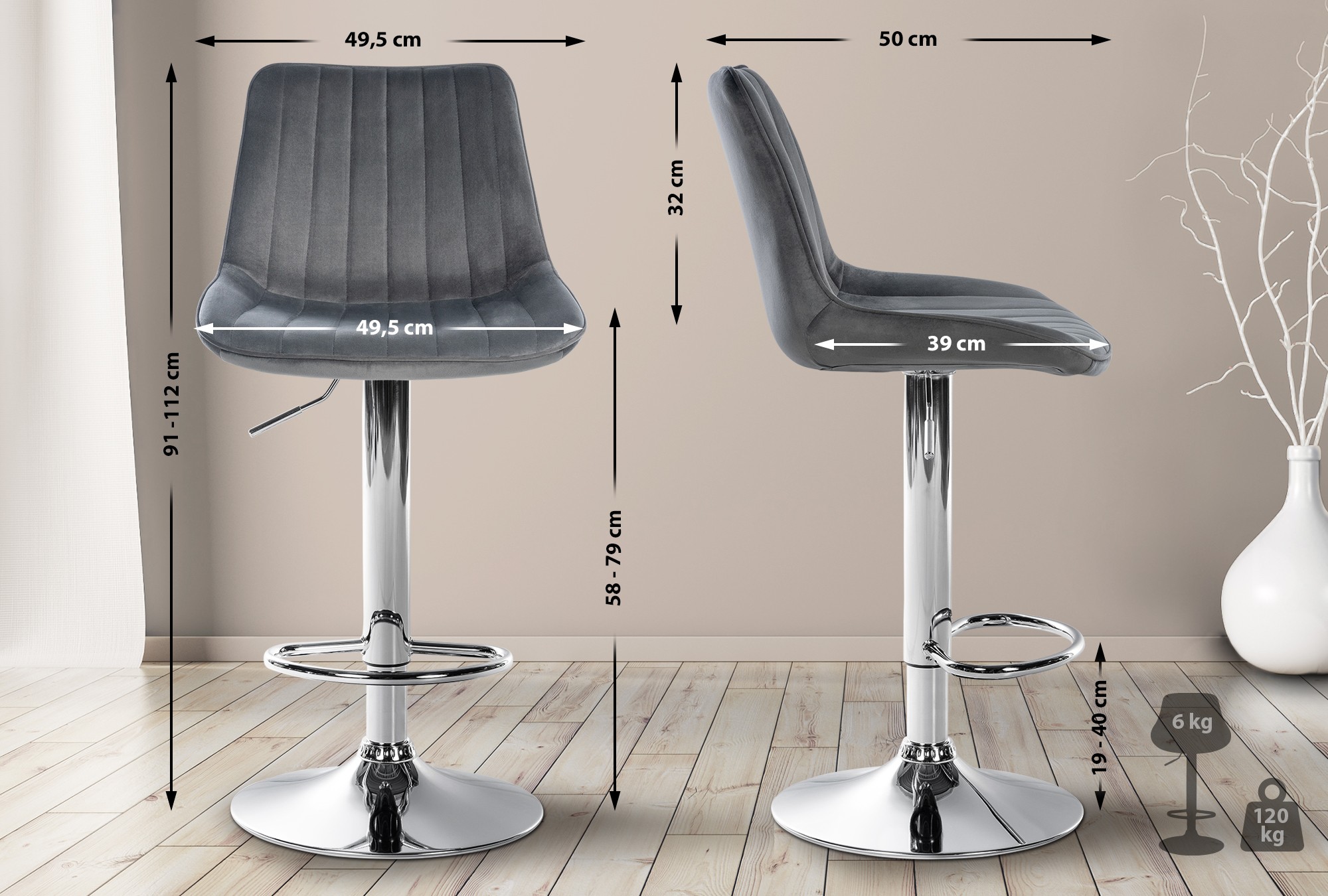 2er Set Barhocker Toni Samt