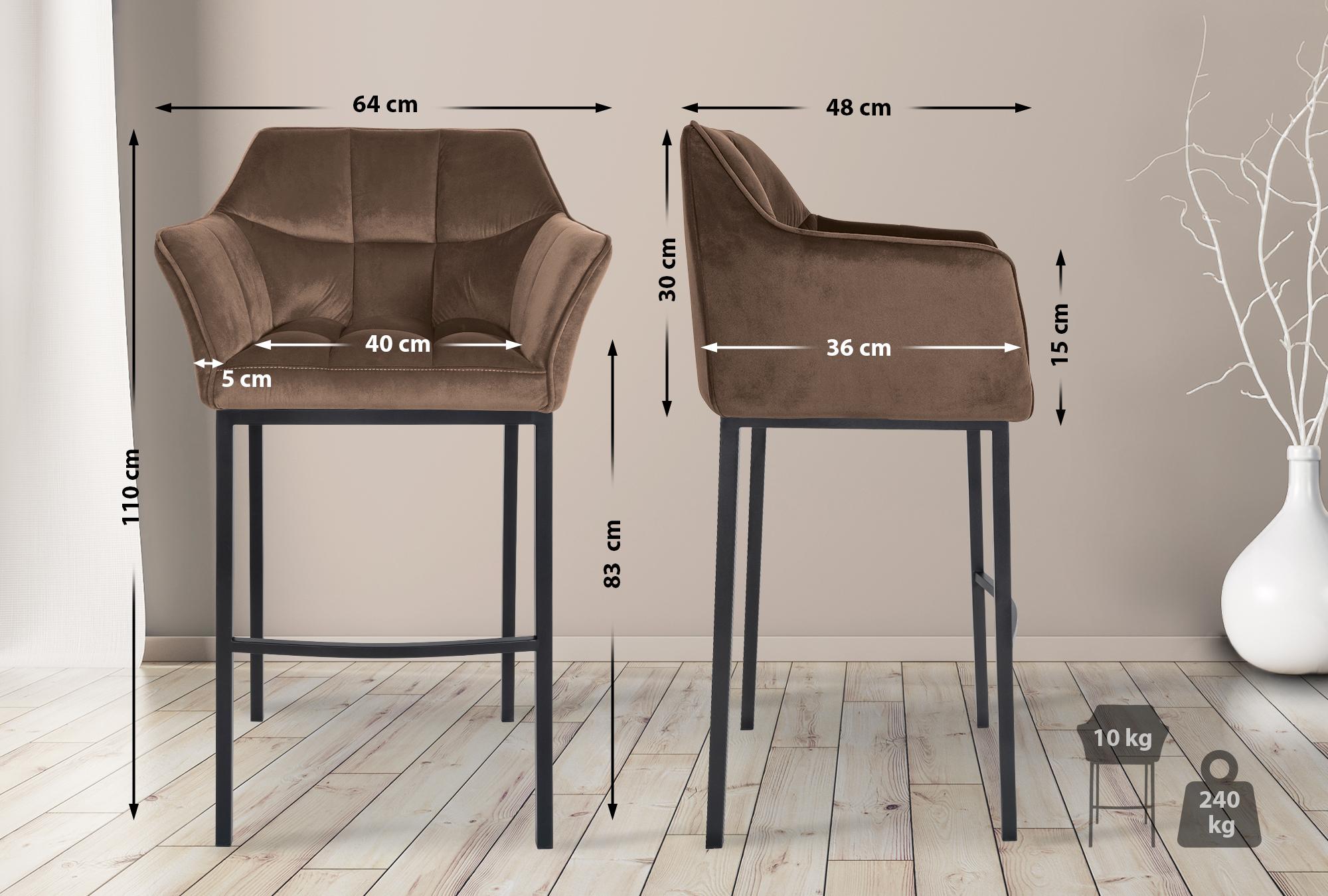 2er Set Barhocker Damaso Samt mit Vierfußgestell