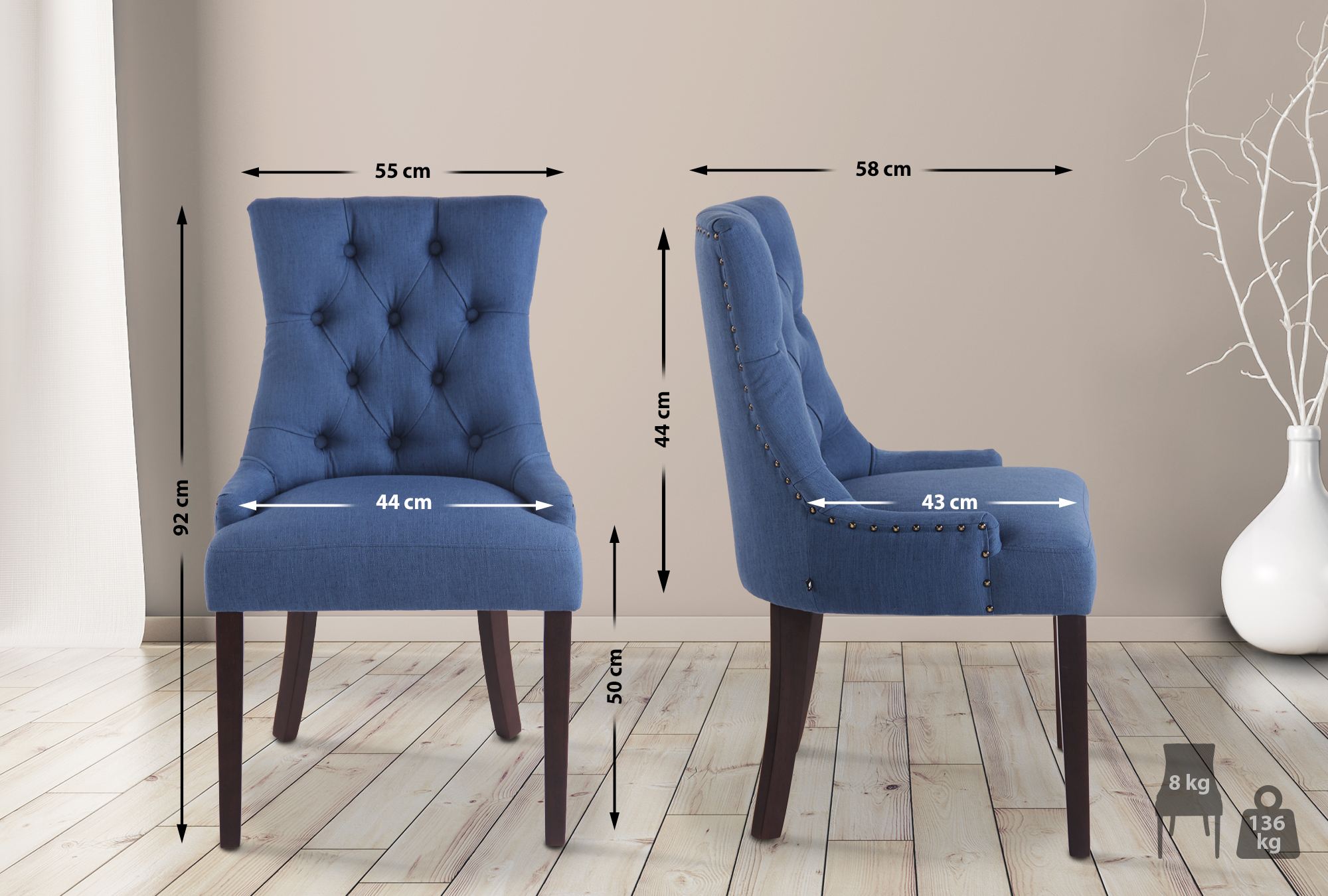 2er Set Esszimmerstuhl Aberdeen Stoff