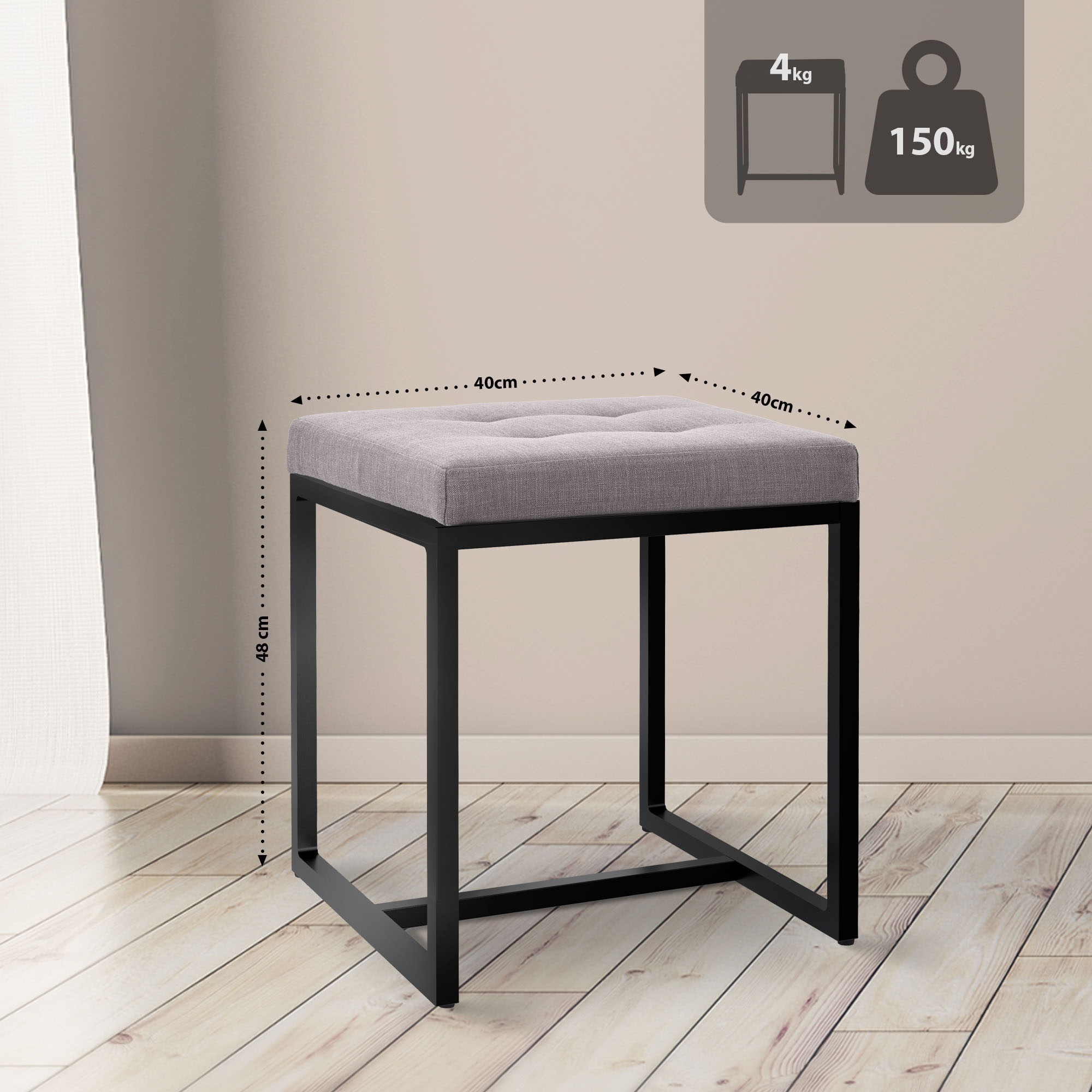 Sitzhocker Barci mit schwarzem Gestell