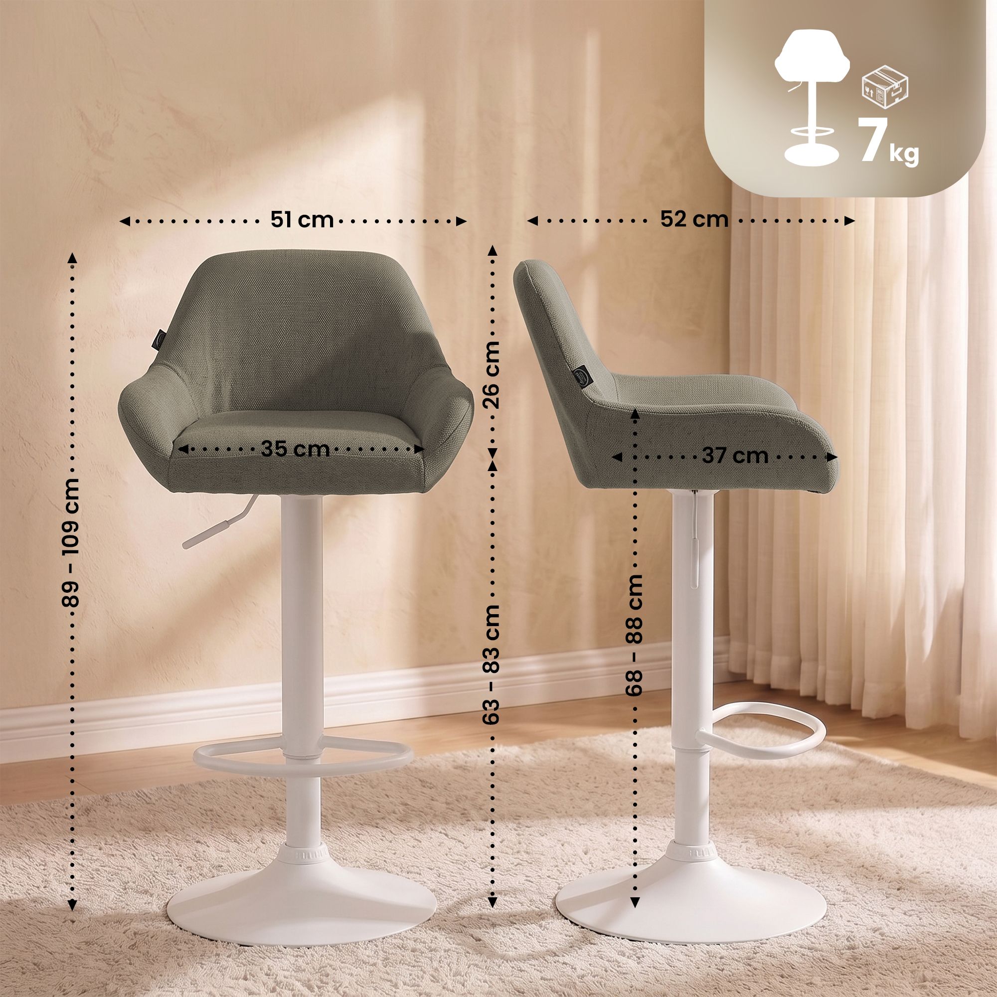 2er Set Barhocker Braga Stoff