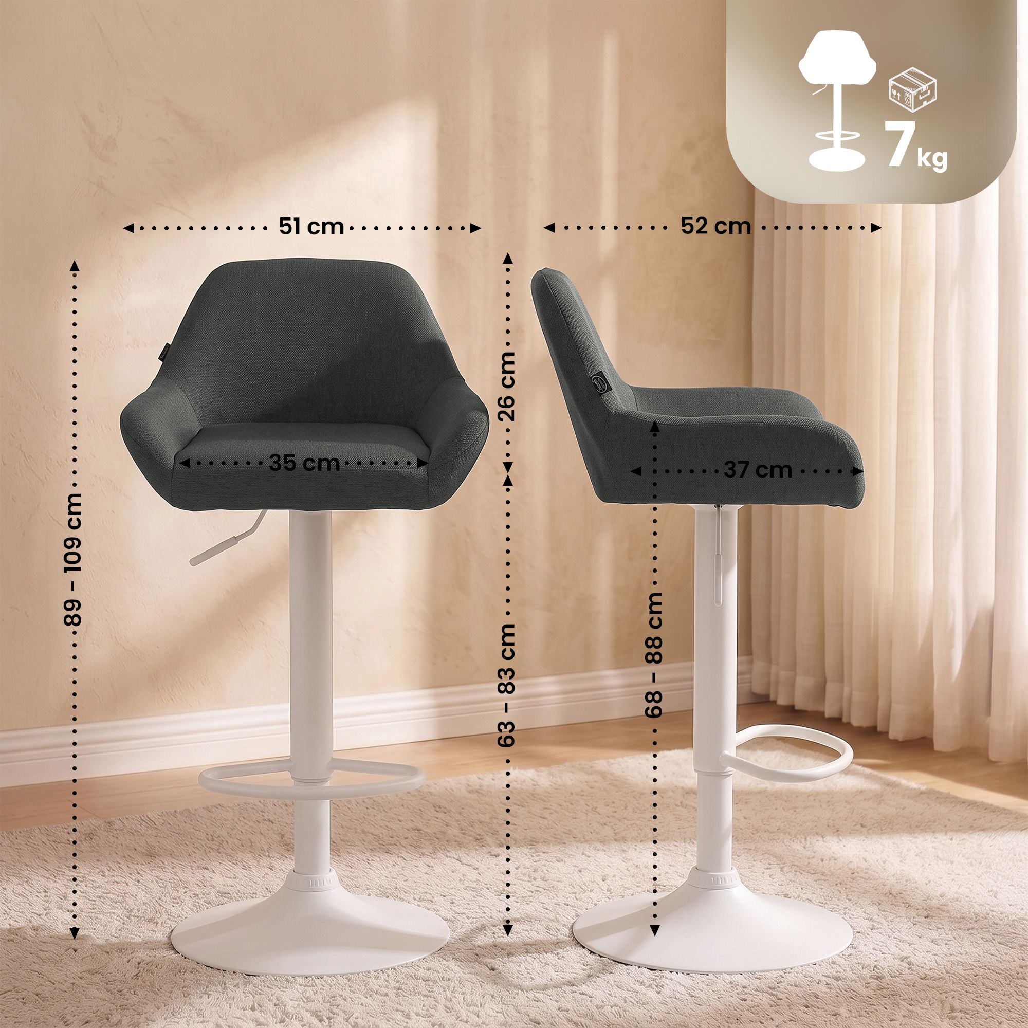 2er Set Barhocker Braga Stoff
