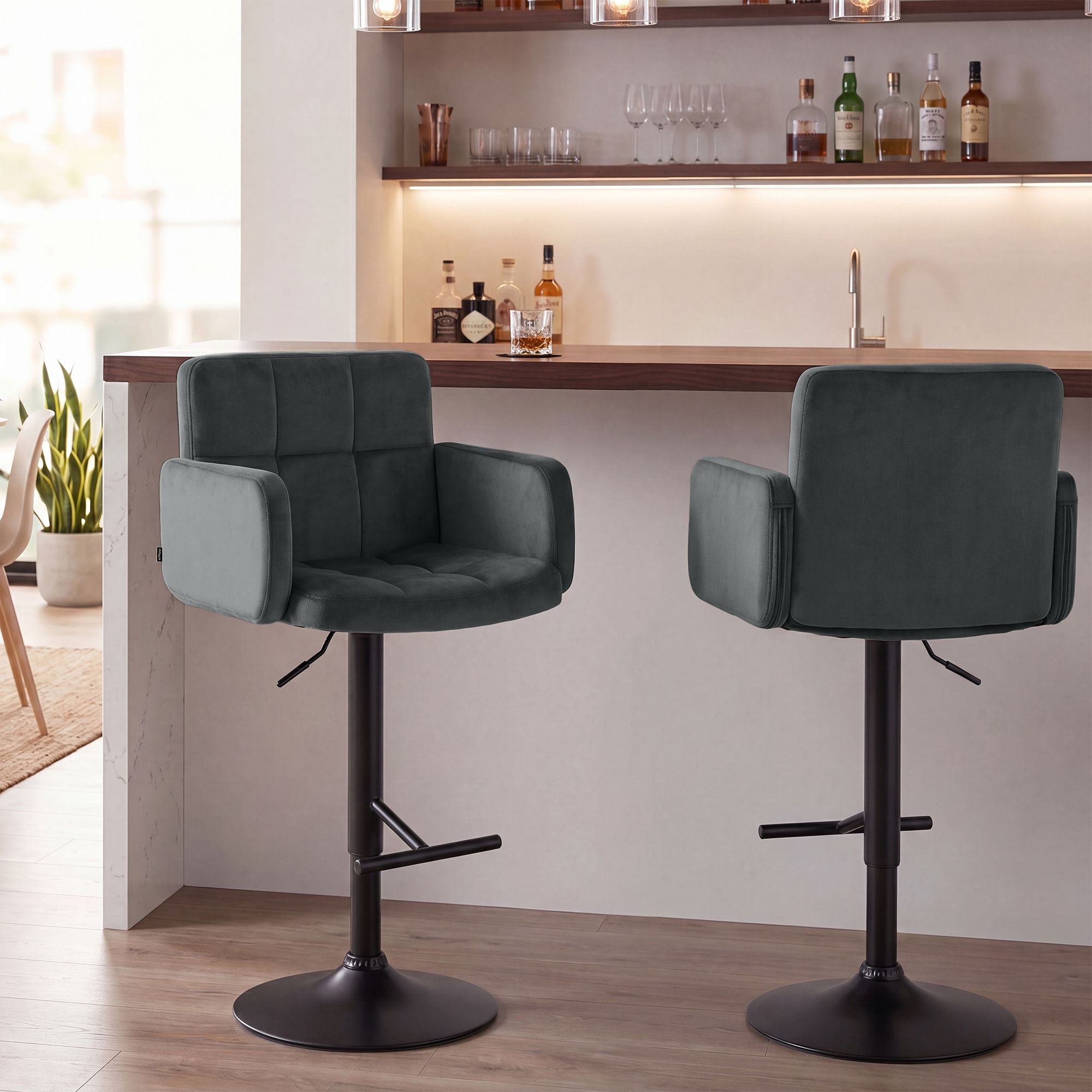 2er Set Barhocker Los Angeles Samt