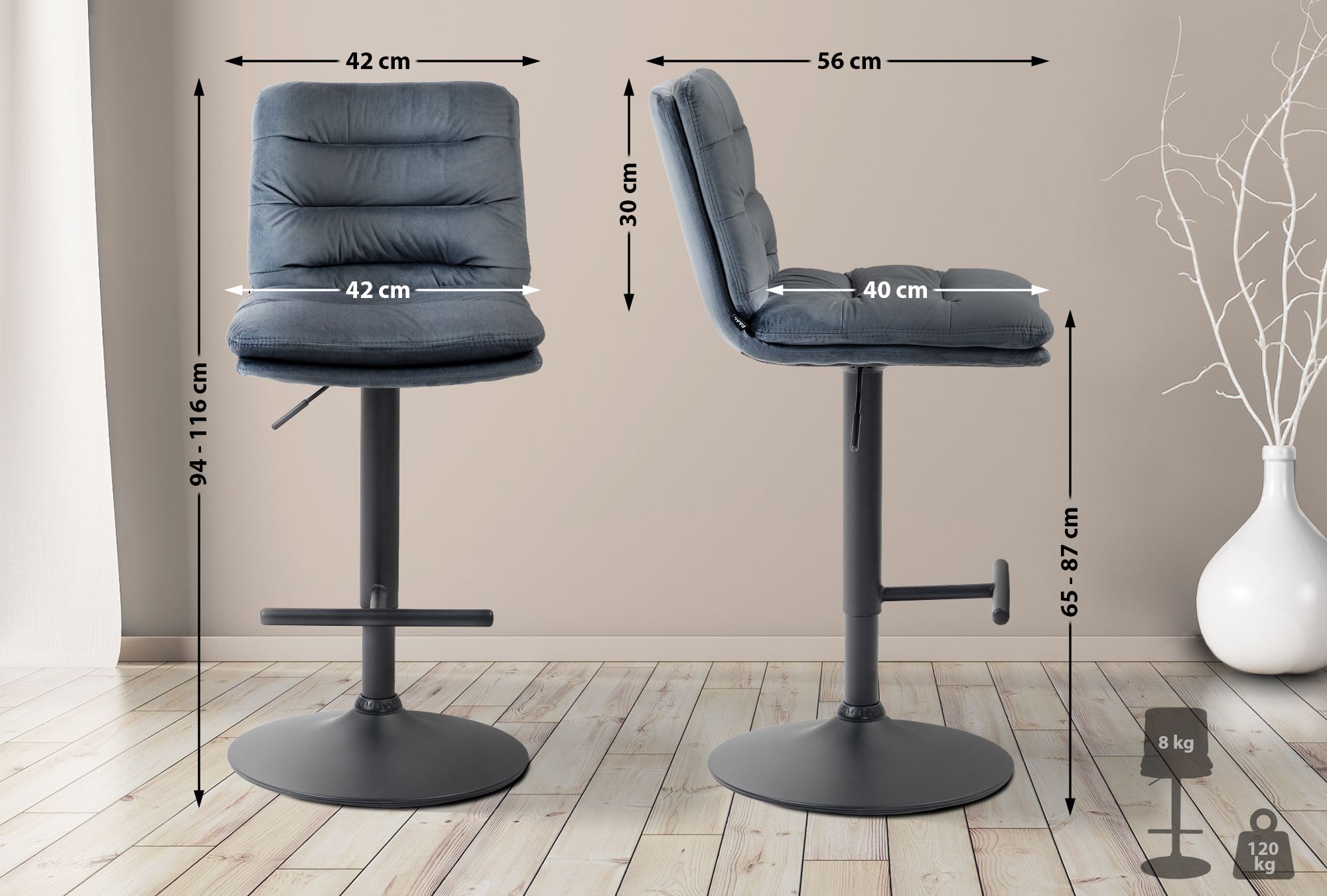 2er Set Barhocker Damar Samt